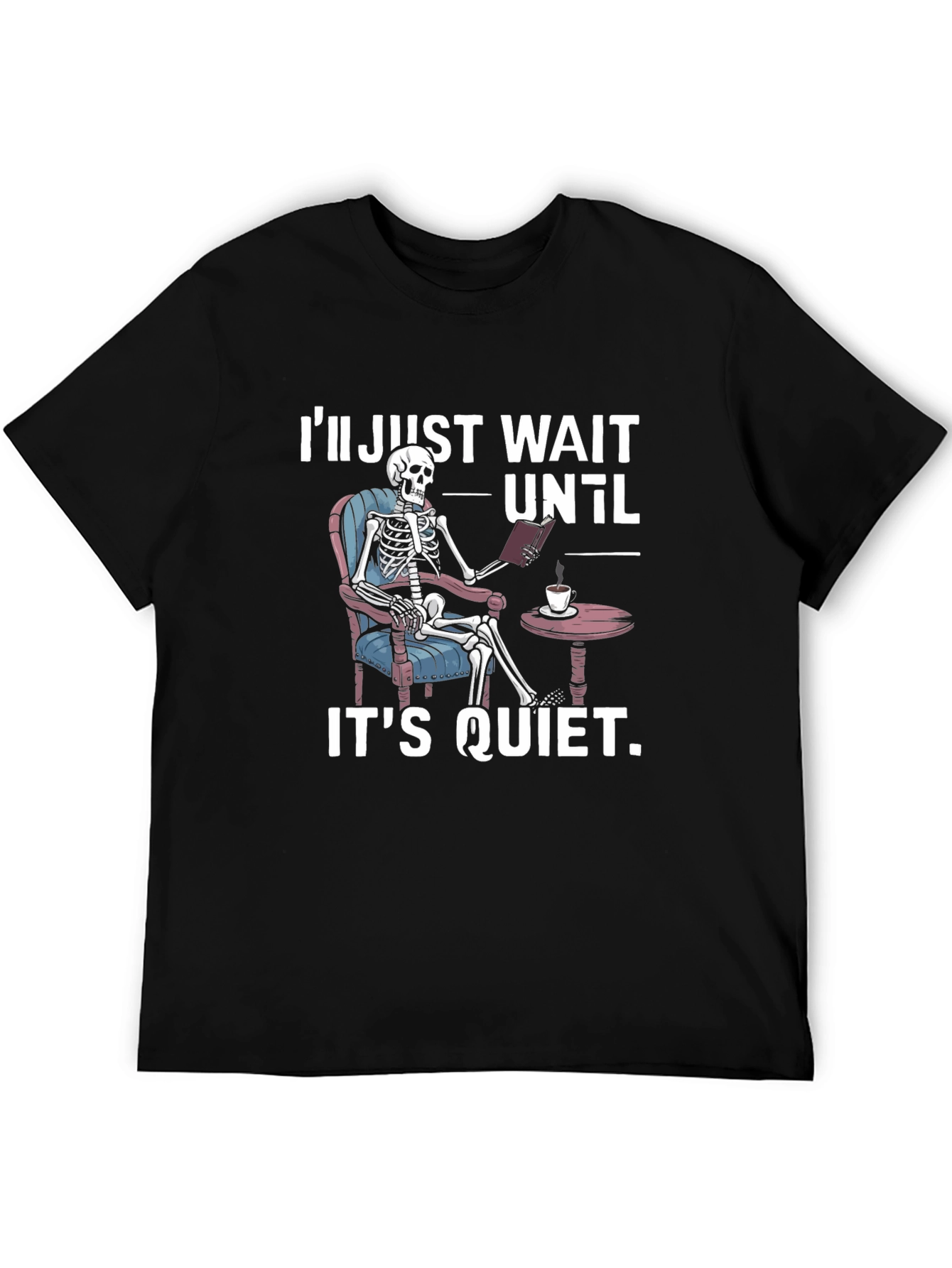 Black Quiet Skeleton Reading T-Shirt view 5