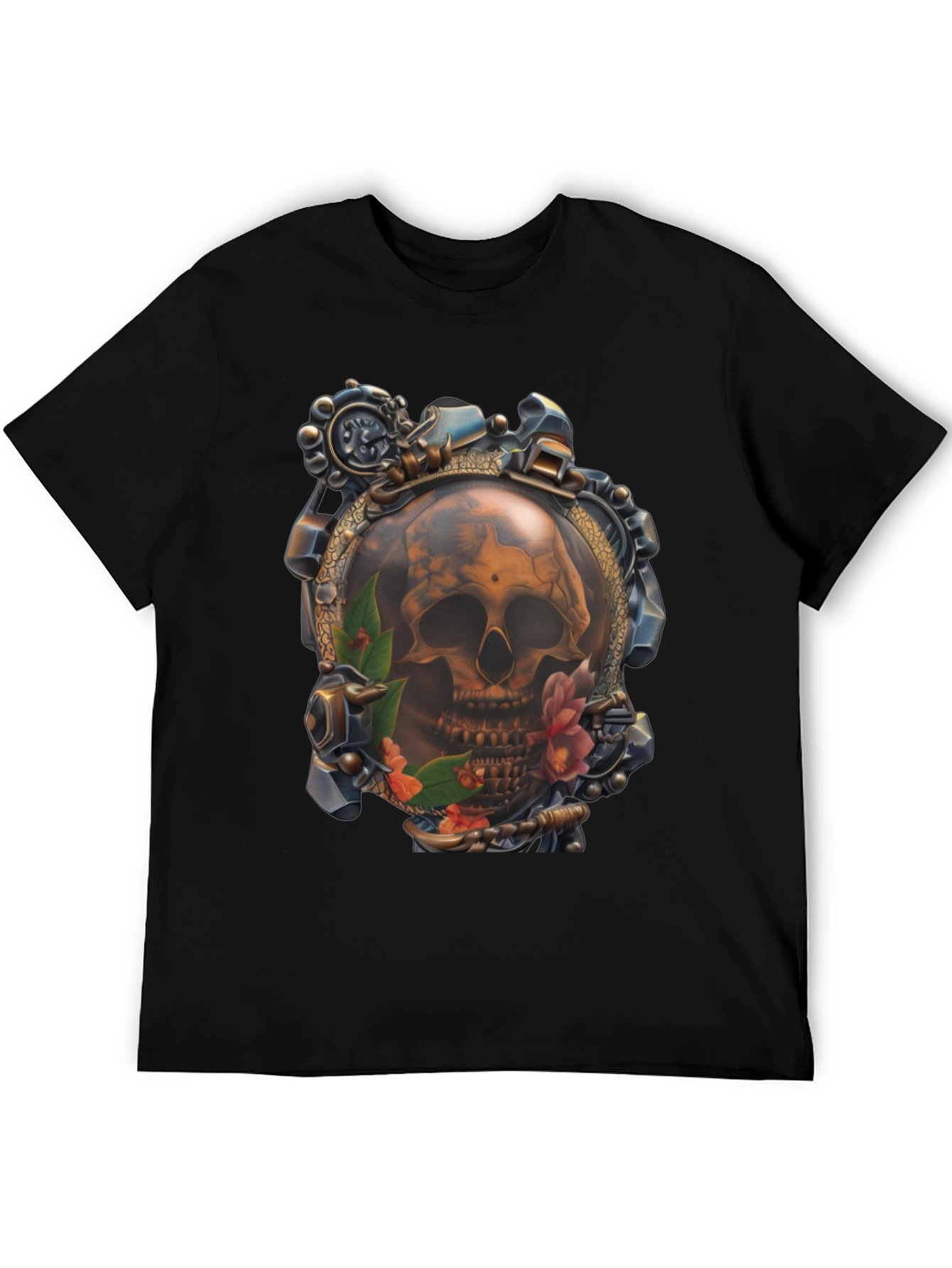 Black Steampunk Skull Graphic T-Shirt view 5
