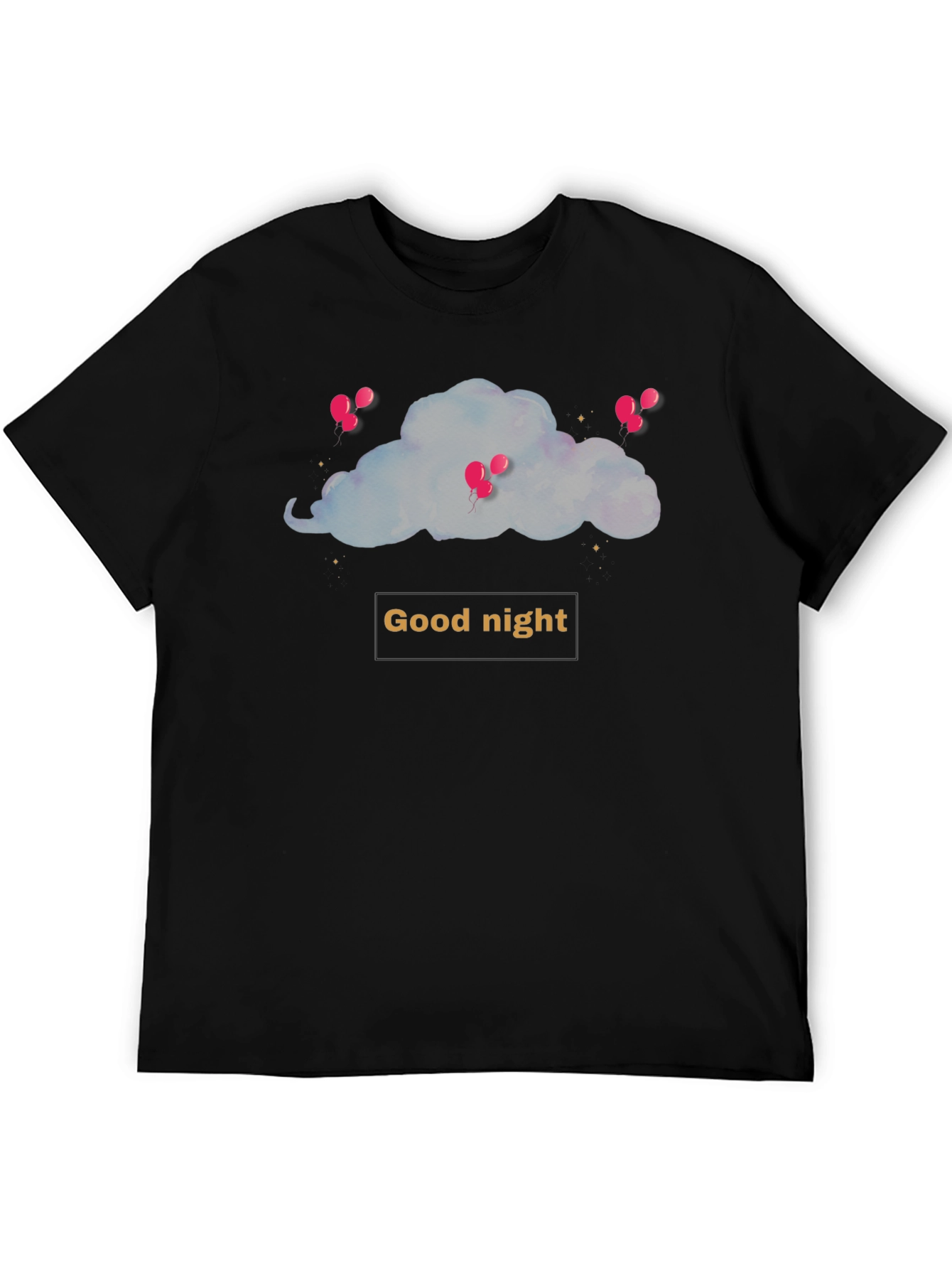 Black Good Night Cloud and Balloons Black T-shirt view 5