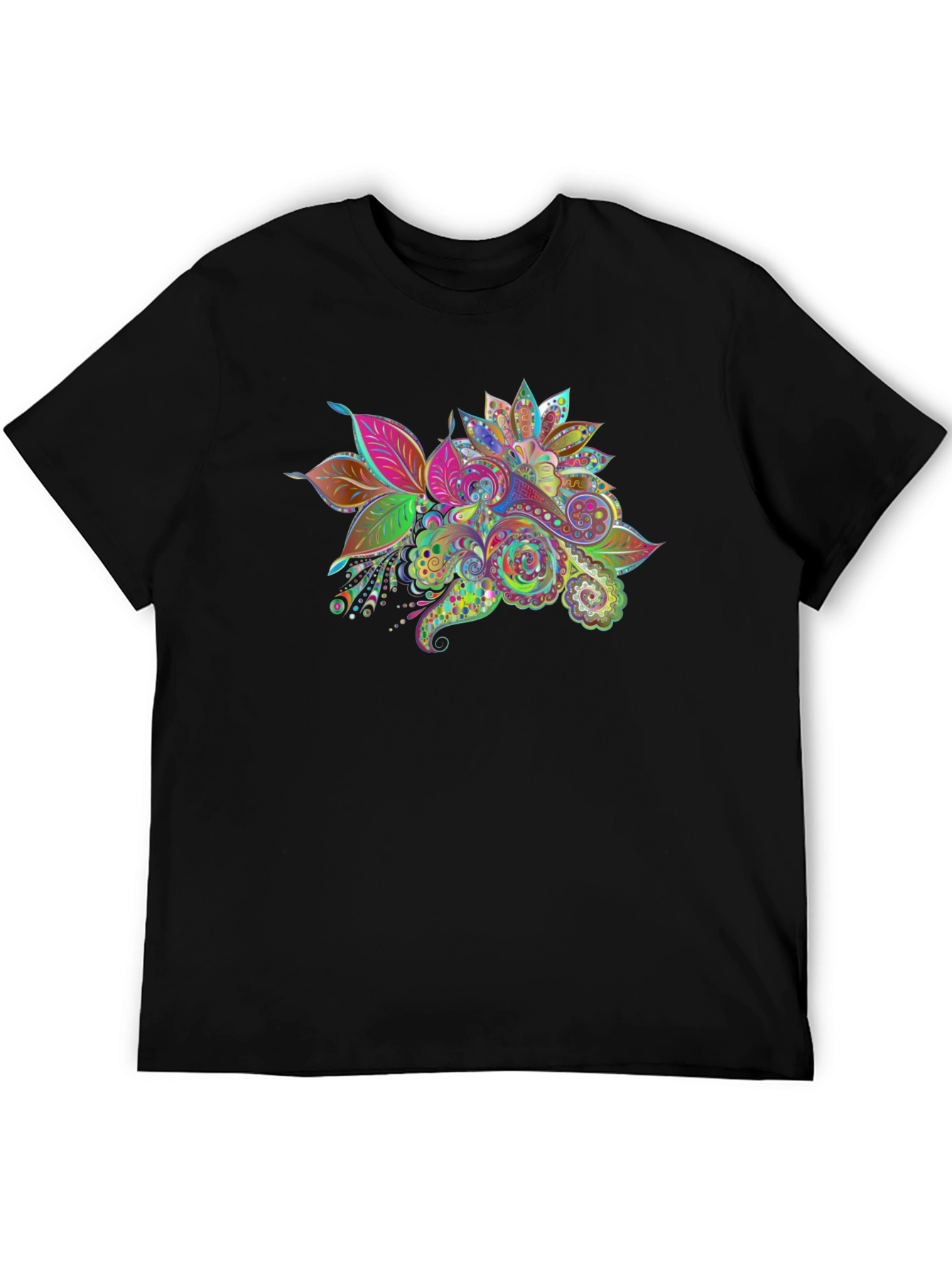 Black Floral Paisley Print Black T-Shirt view 5