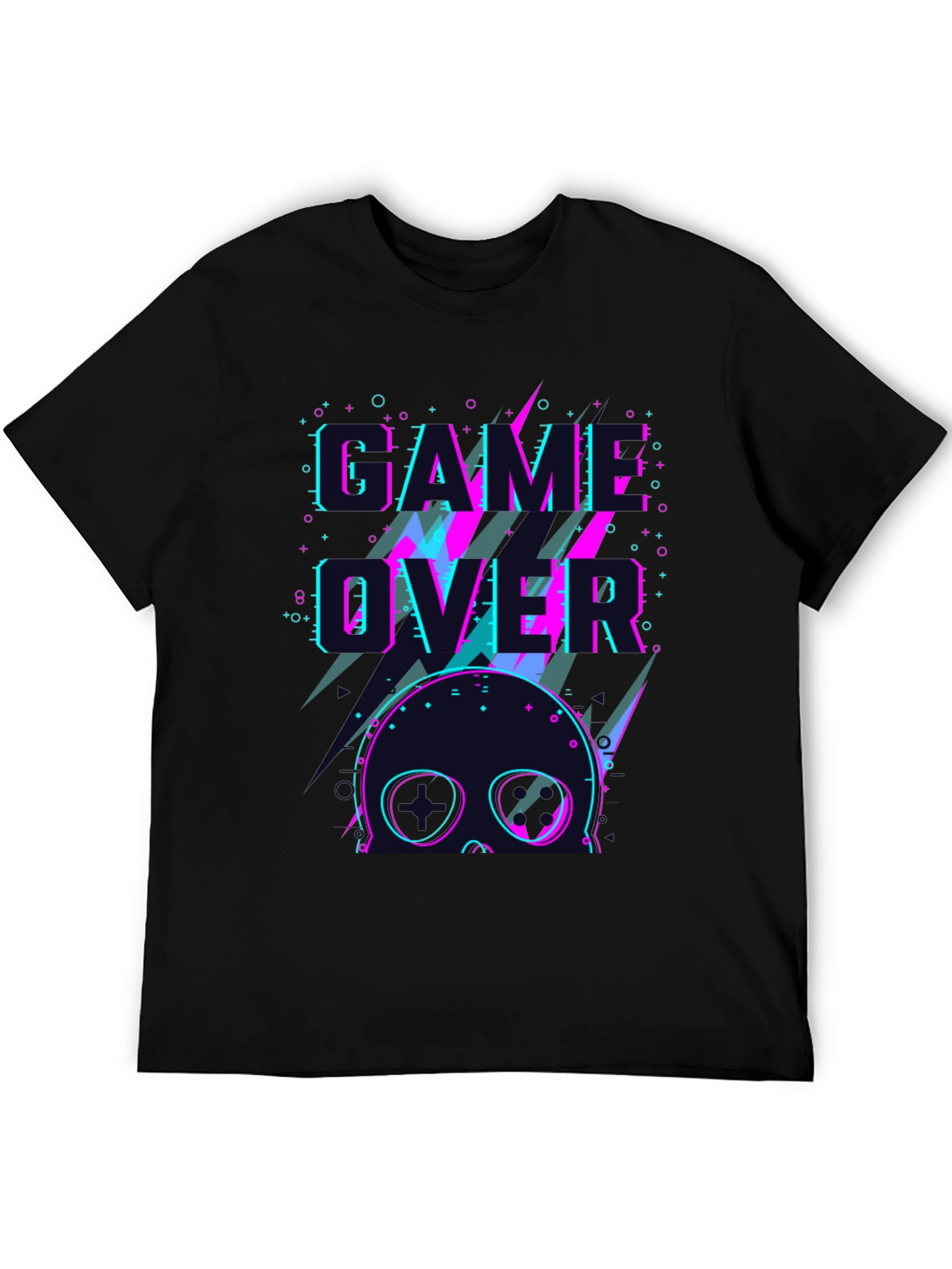 Black Game Over Skull Graphic Tee - Black Crew Neck view 5