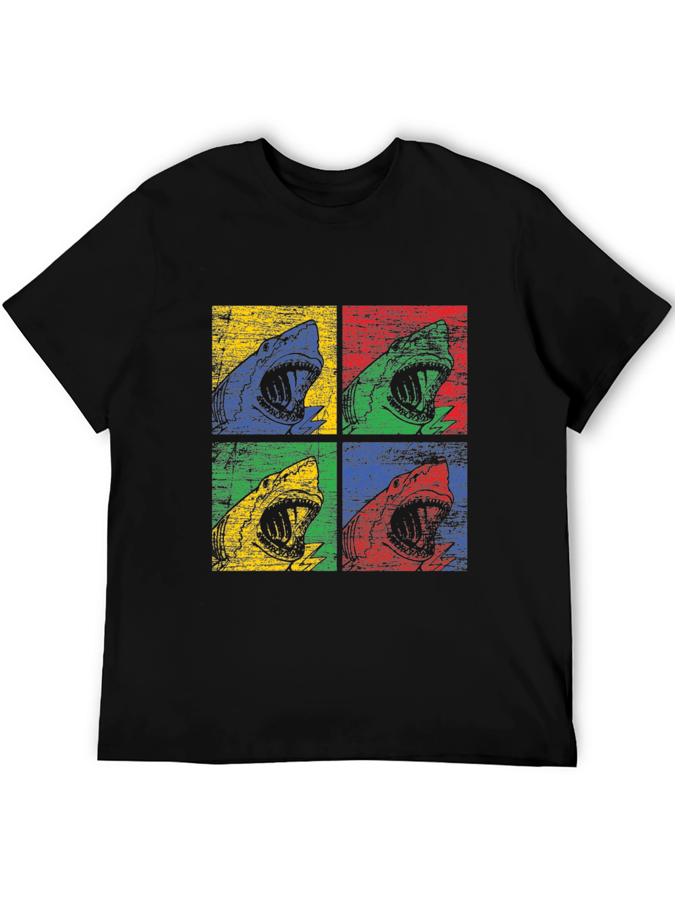 Black Shark Pop Art Graphic Print Black T-Shirt view 5