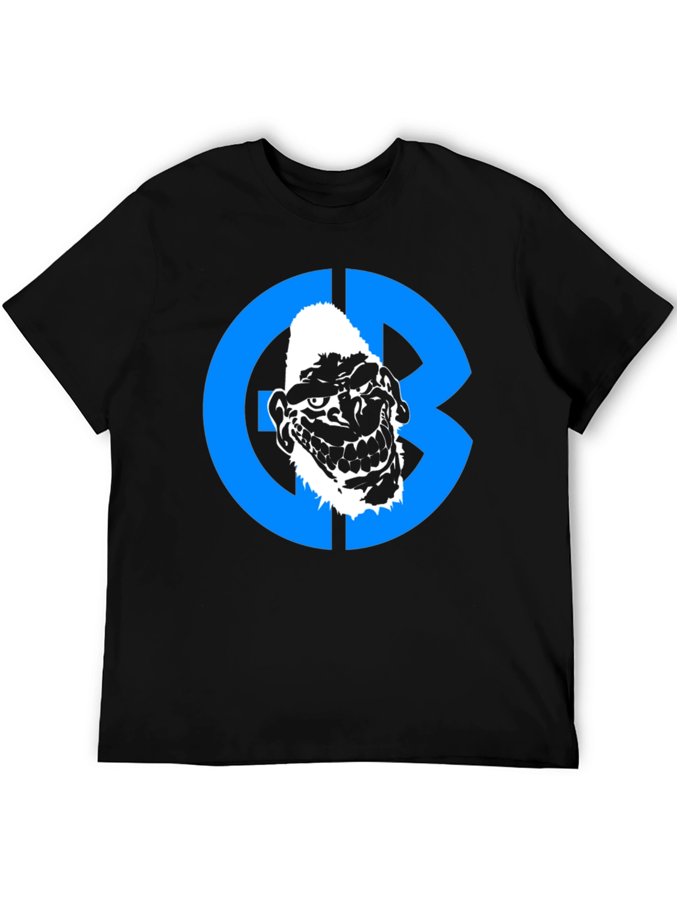 Black Graphic Tee: Grotesque Face in Blue Circle view 5