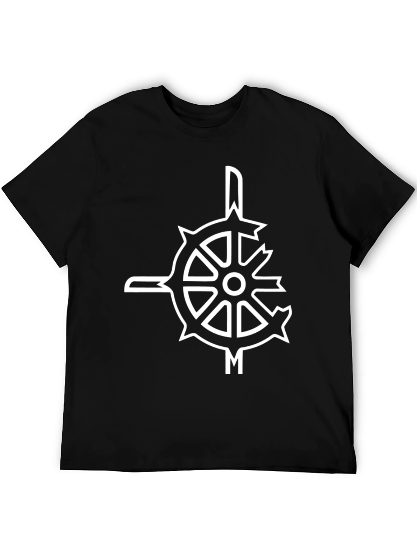 Black Men's Black T-Shirt with Abstract Wheel Design view 5