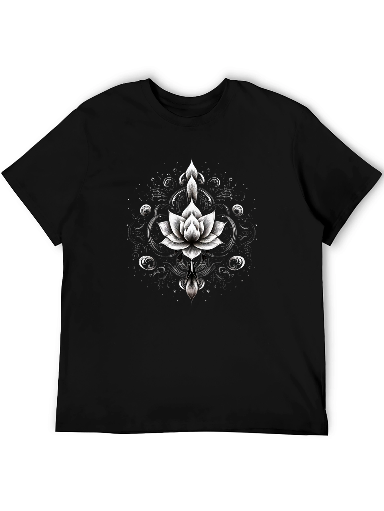 Black Lotus Flower Graphic Tee - Black Cotton Blend view 5