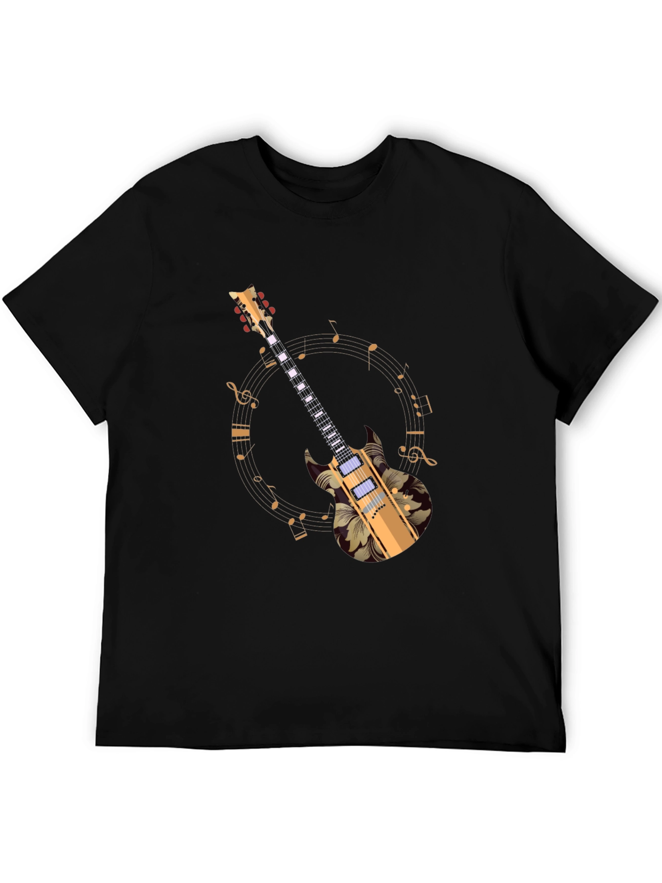 Black Floral Guitar Graphic Black Tee view 5