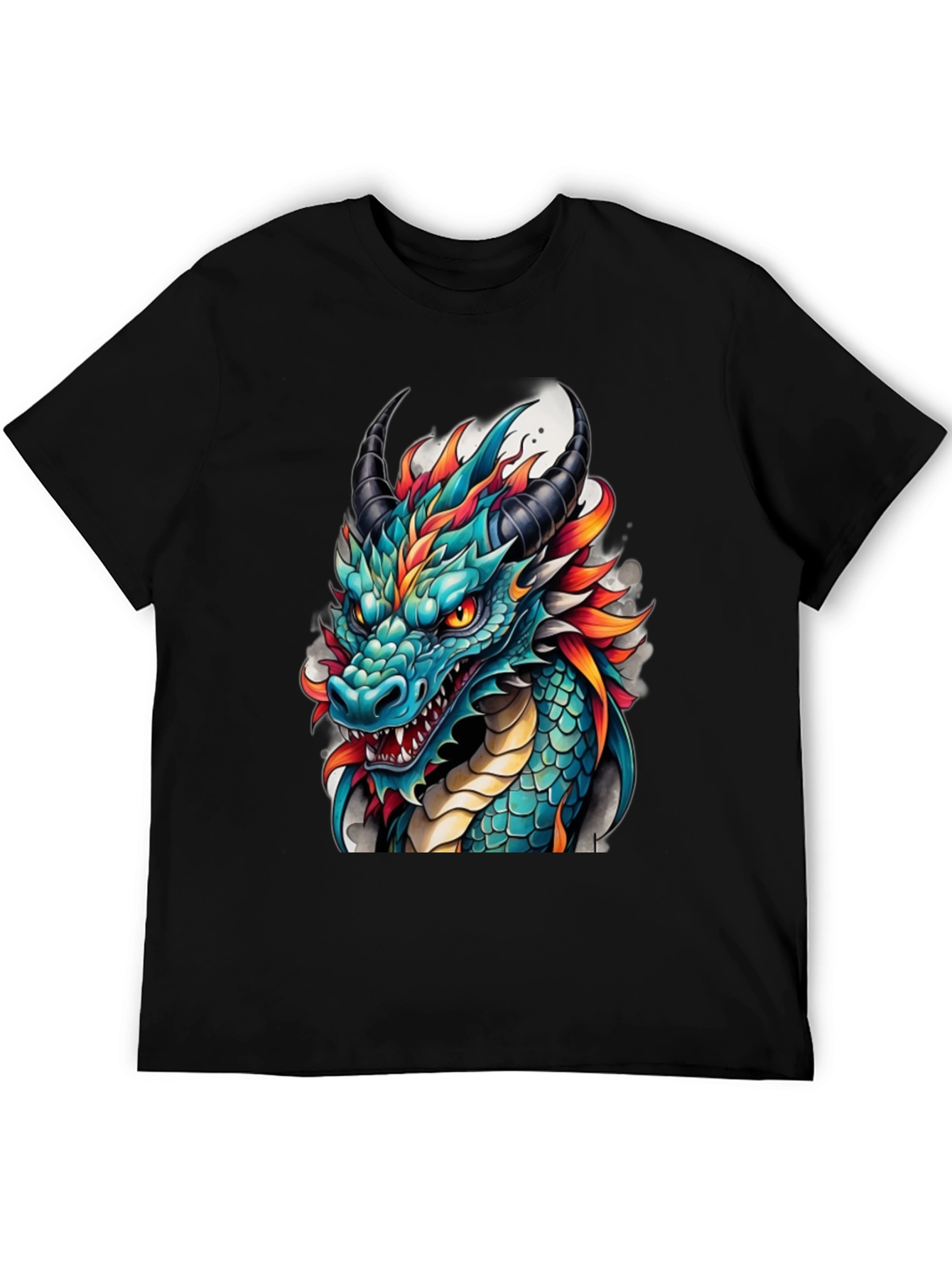 Black Dragon T-Shirt - Teal & Orange Graphic Tee view 5