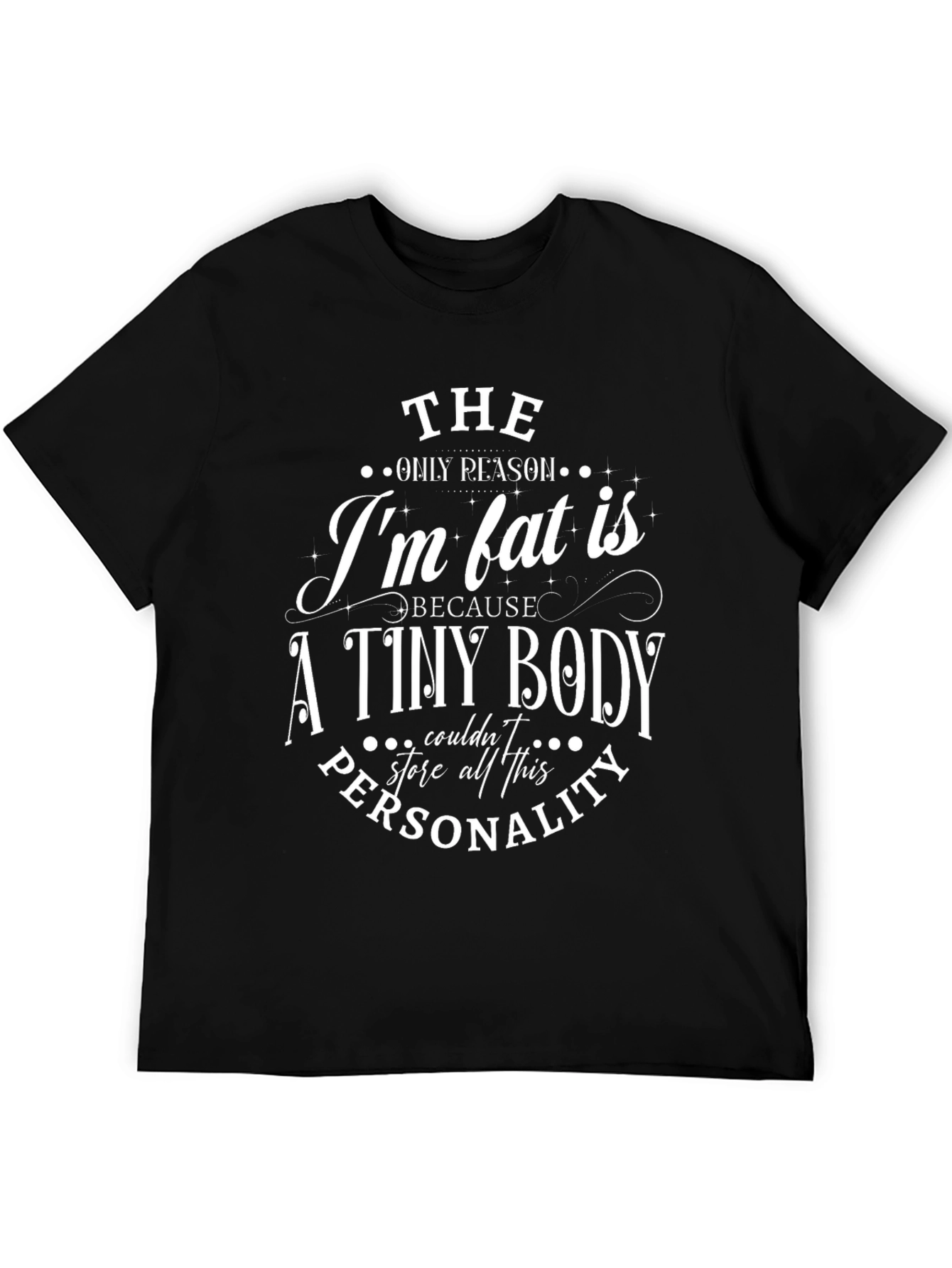Black Funny Fat Personality Graphic Tee - Black view 5