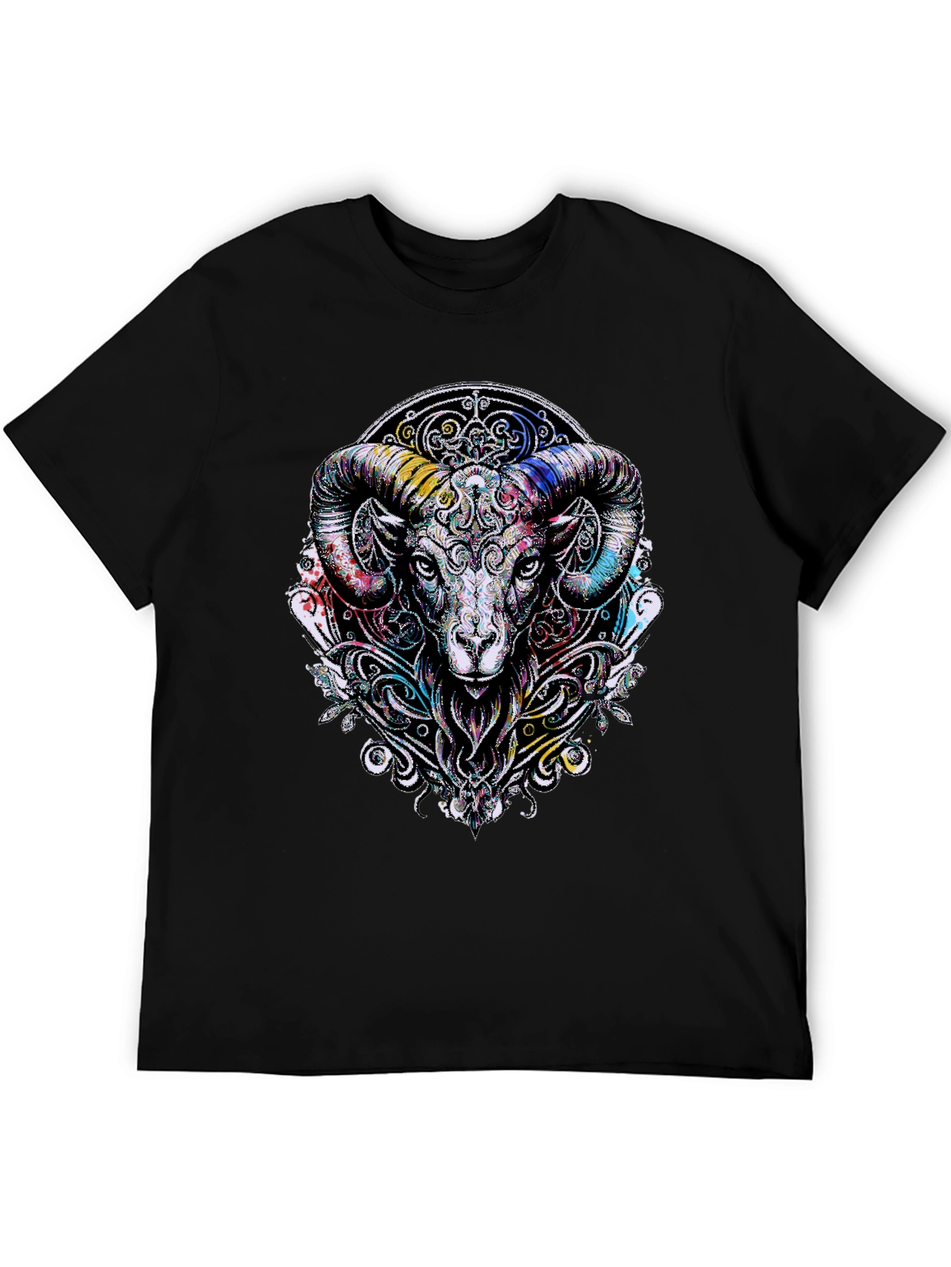 Black Aries Ram Graphic Black T-Shirt view 5