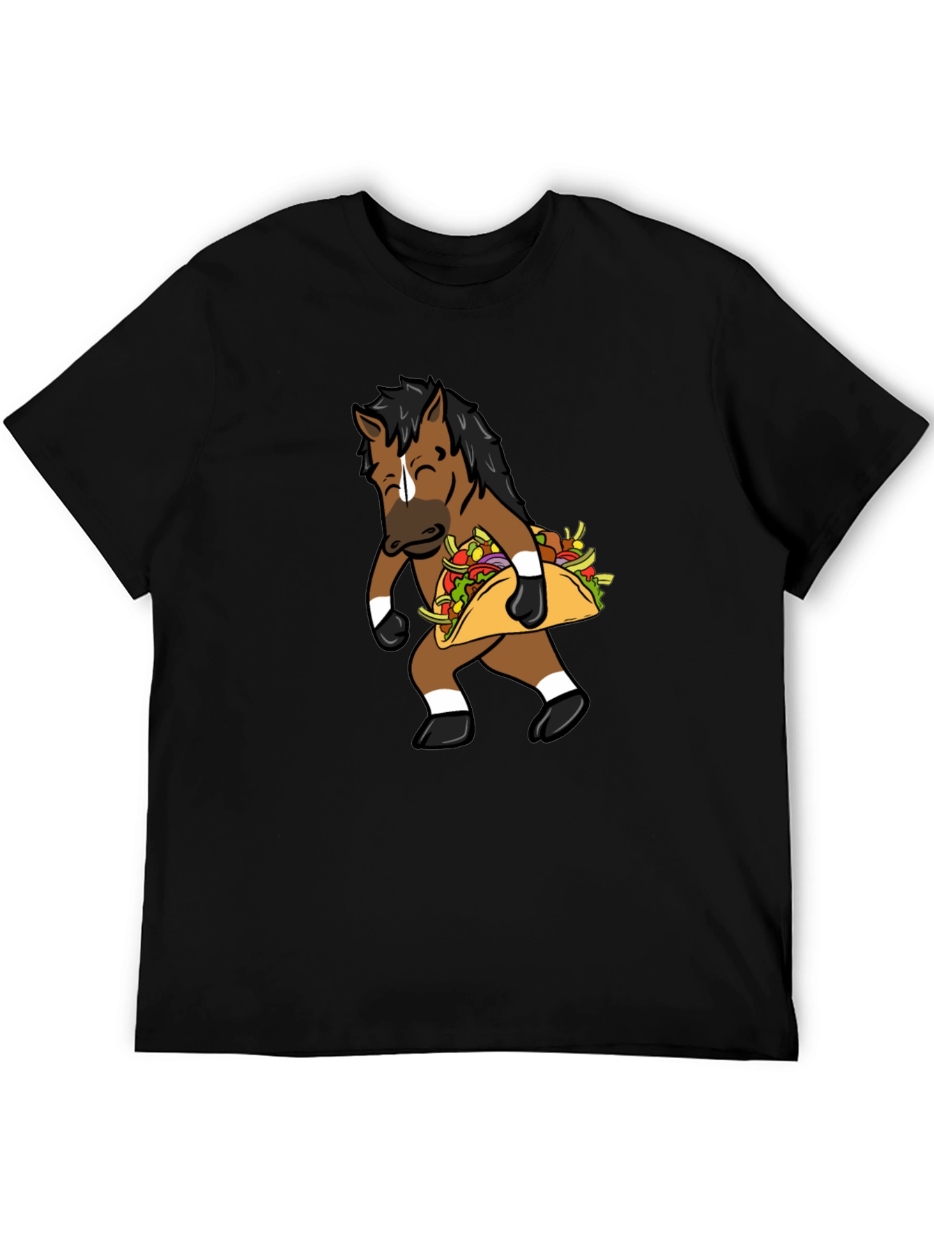 Black Funny Horse Taco Graphic Tee - Black Cotton T-Shirt view 5
