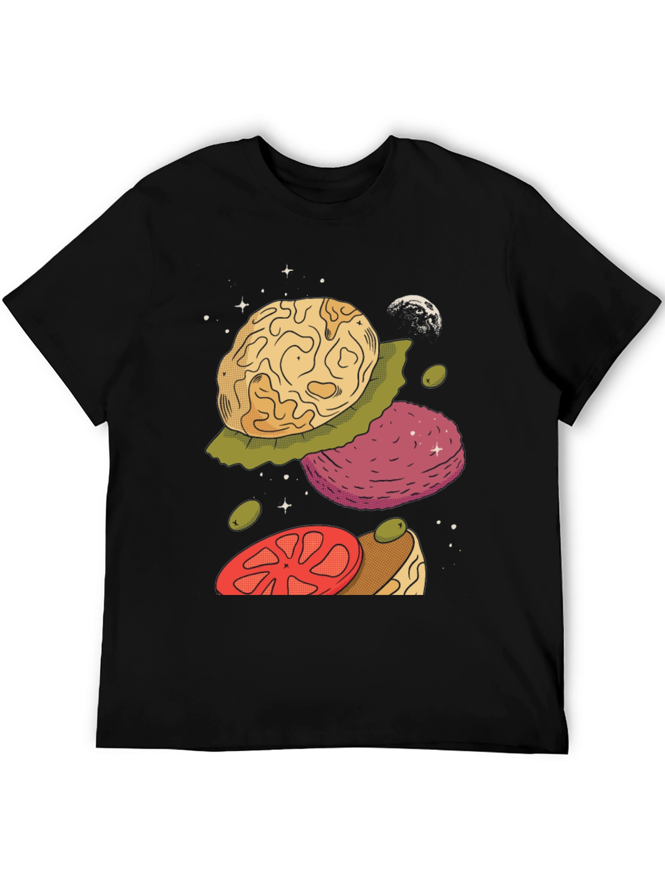 Black Cosmic Burger Graphic Tee - Unique Space Food Design view 5