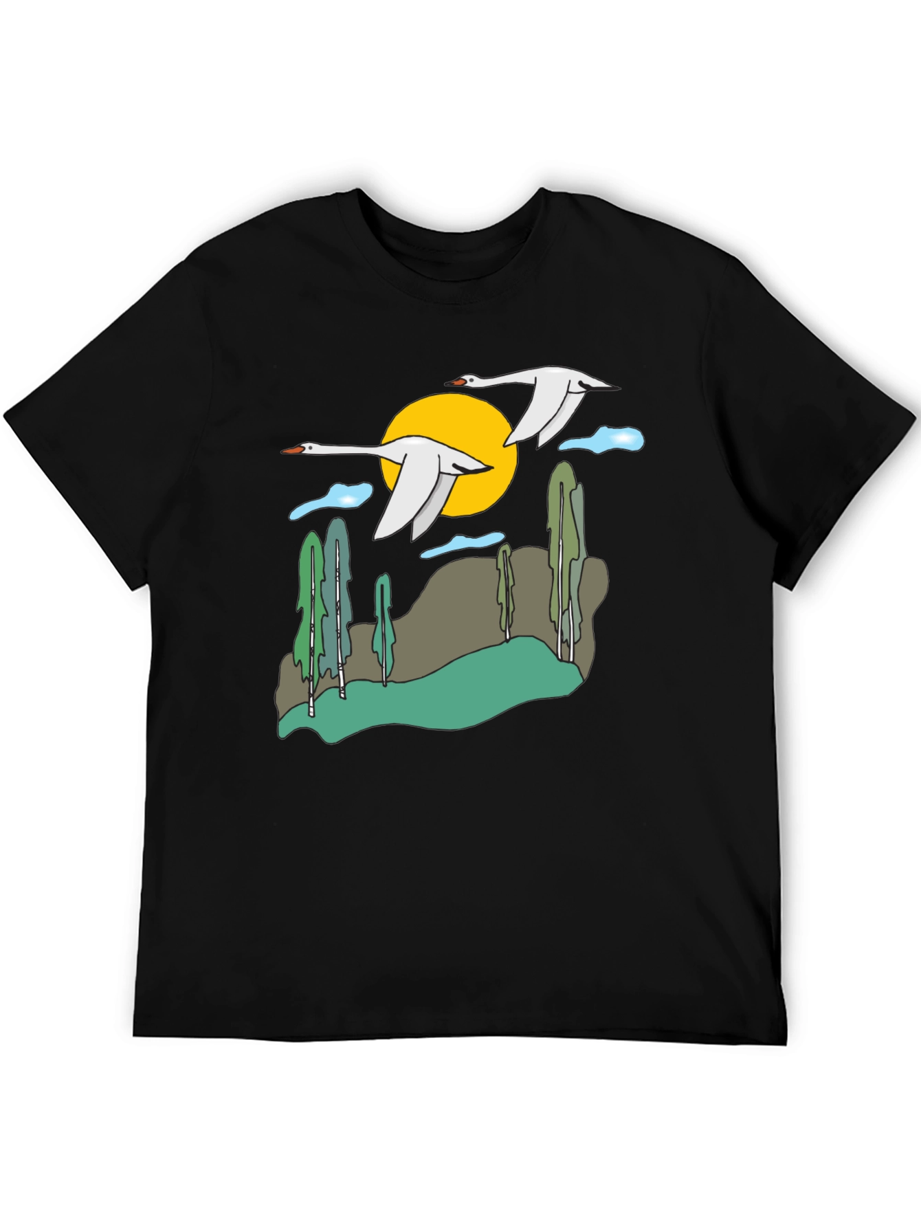 Black Nature Swans Graphic T-Shirt - Black Cotton Blend view 5