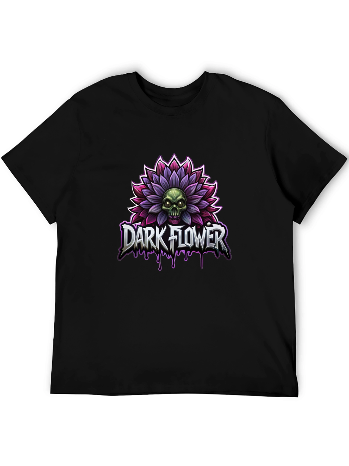 Black Dark Flower Graphic T-Shirt - Skull and Floral Design view 5