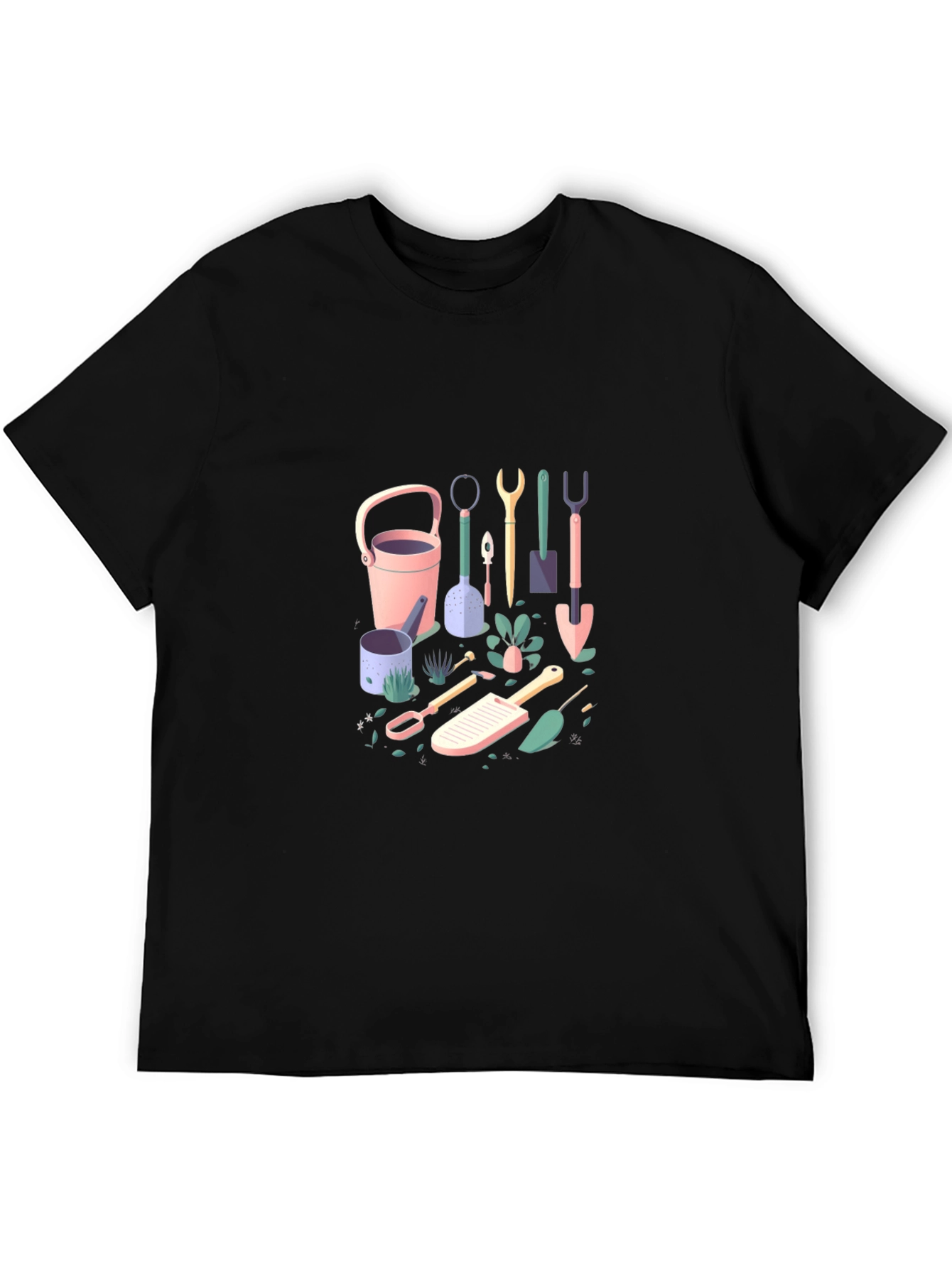 Black Gardening Tools T-Shirt - Black Cotton Tee view 5