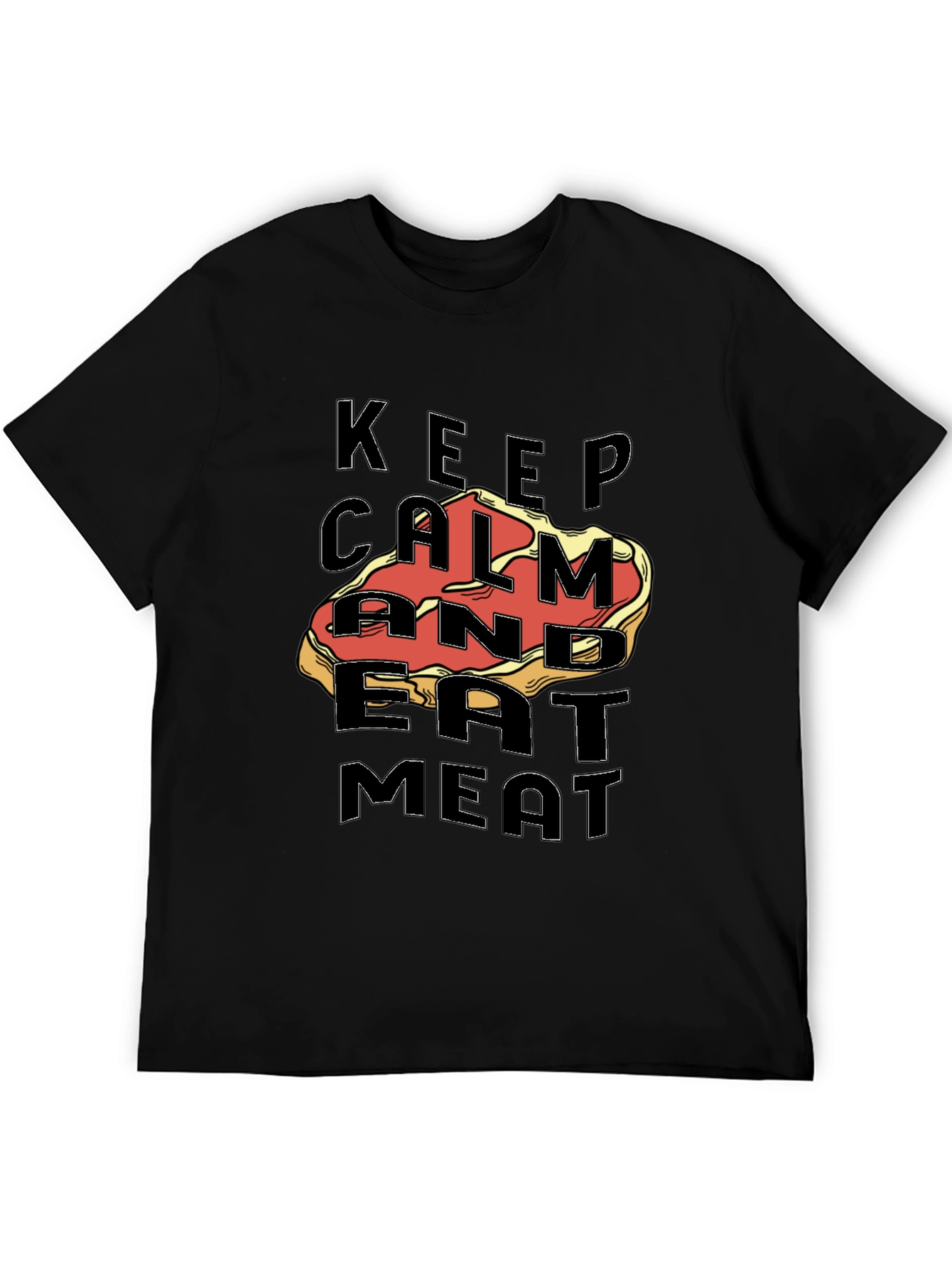 Black Keep Calm & Eat Meat Graphic Tee - Premium Black T-Shirt view 5