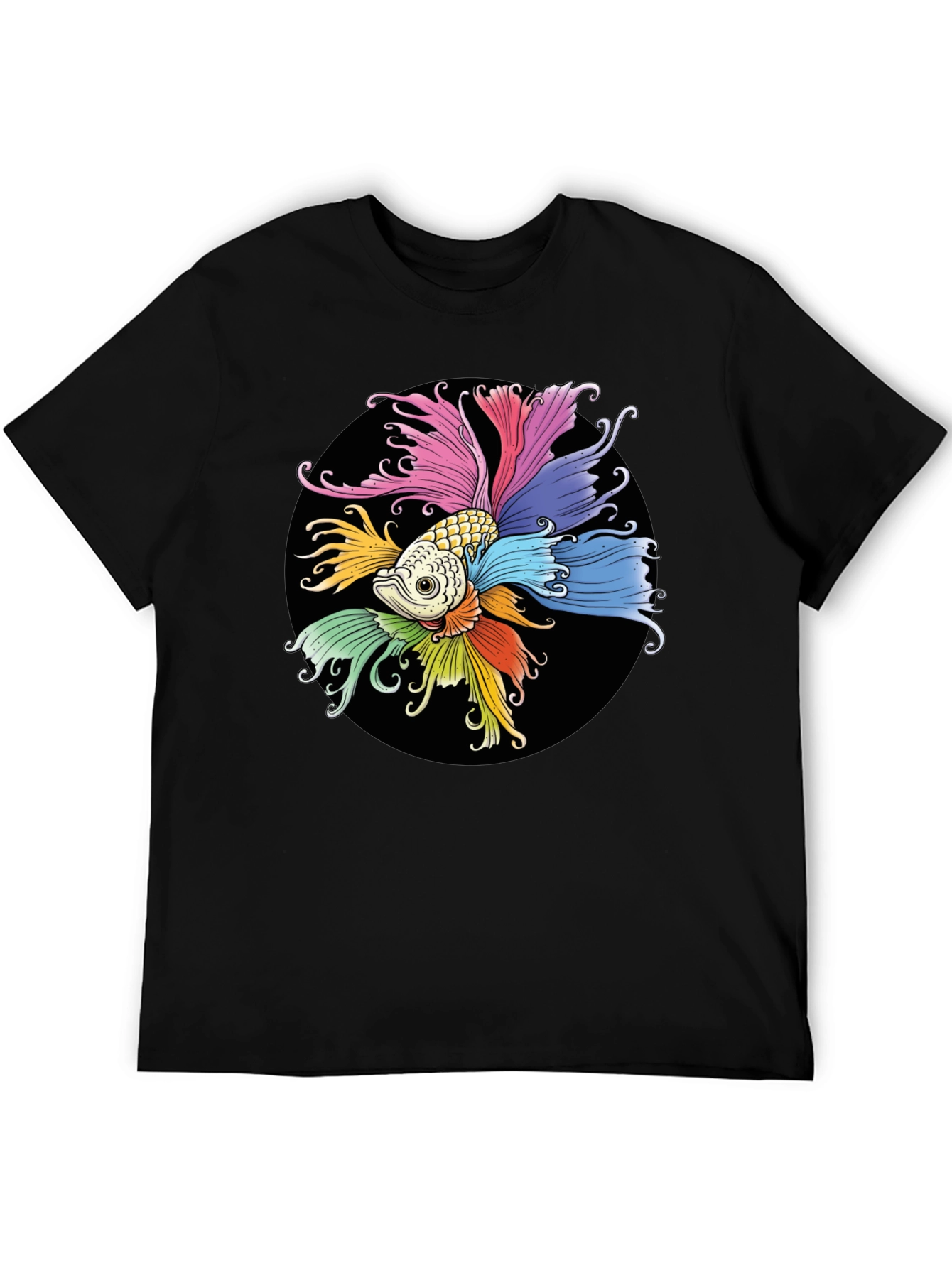 Black Colorful Betta Fish Graphic T-Shirt view 5