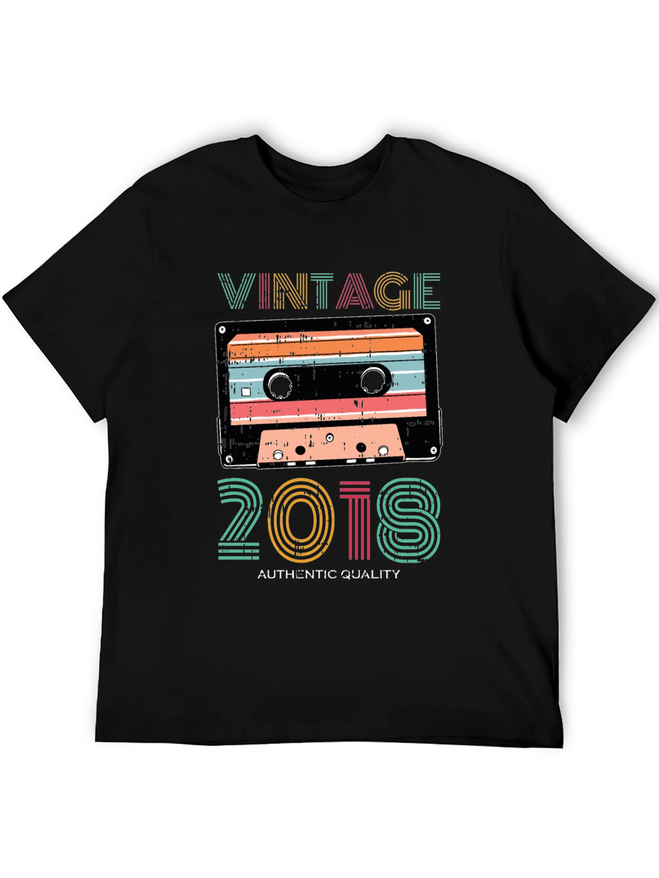 Black Vintage 2018 Cassette Tape Graphic T-Shirt view 5
