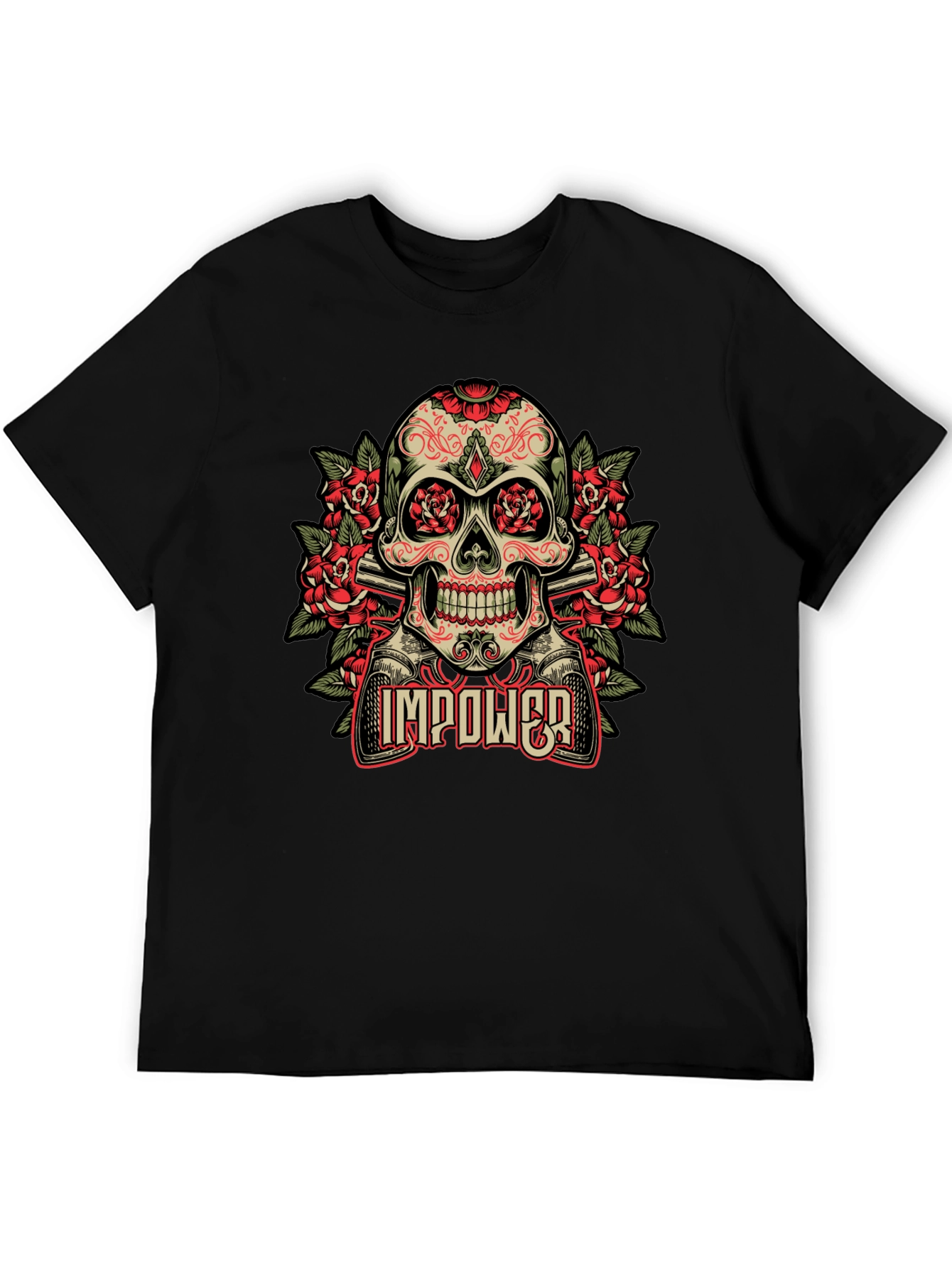 Black Skull & Roses Graphic T-Shirt - Empower Your Style view 5