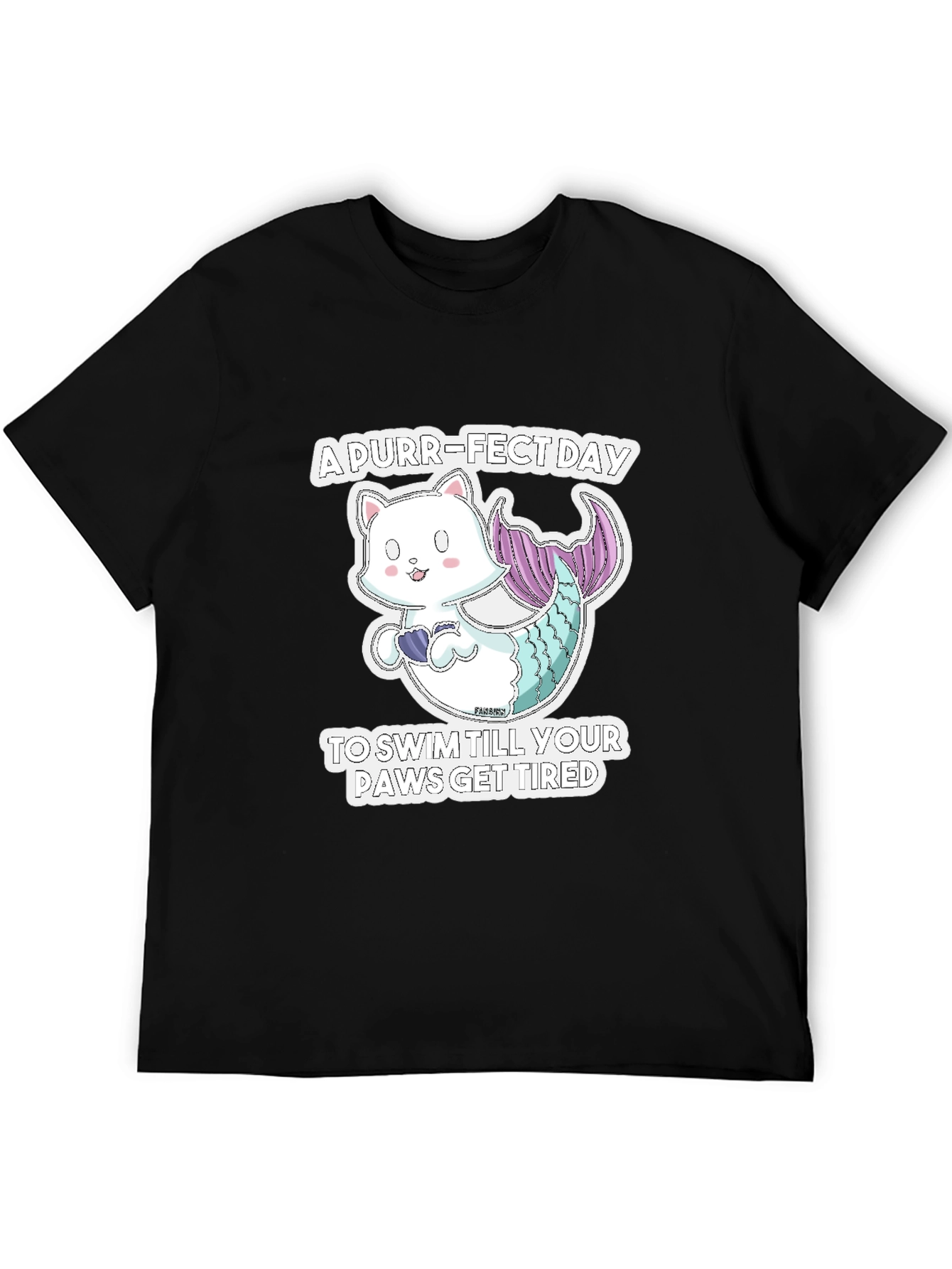 Black Purr-Fect Day Cat Mermaid Graphic Tee view 5