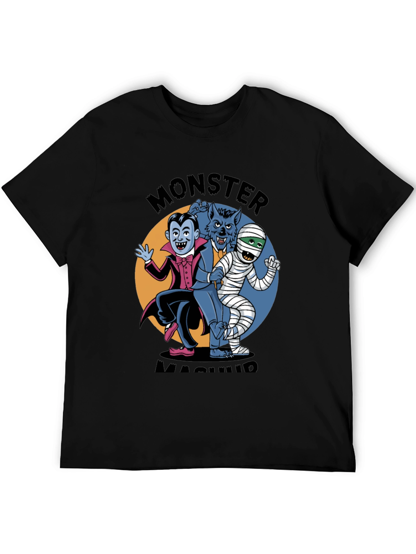 Black Monster Mash T-Shirt: Classic Horror Character Design view 5