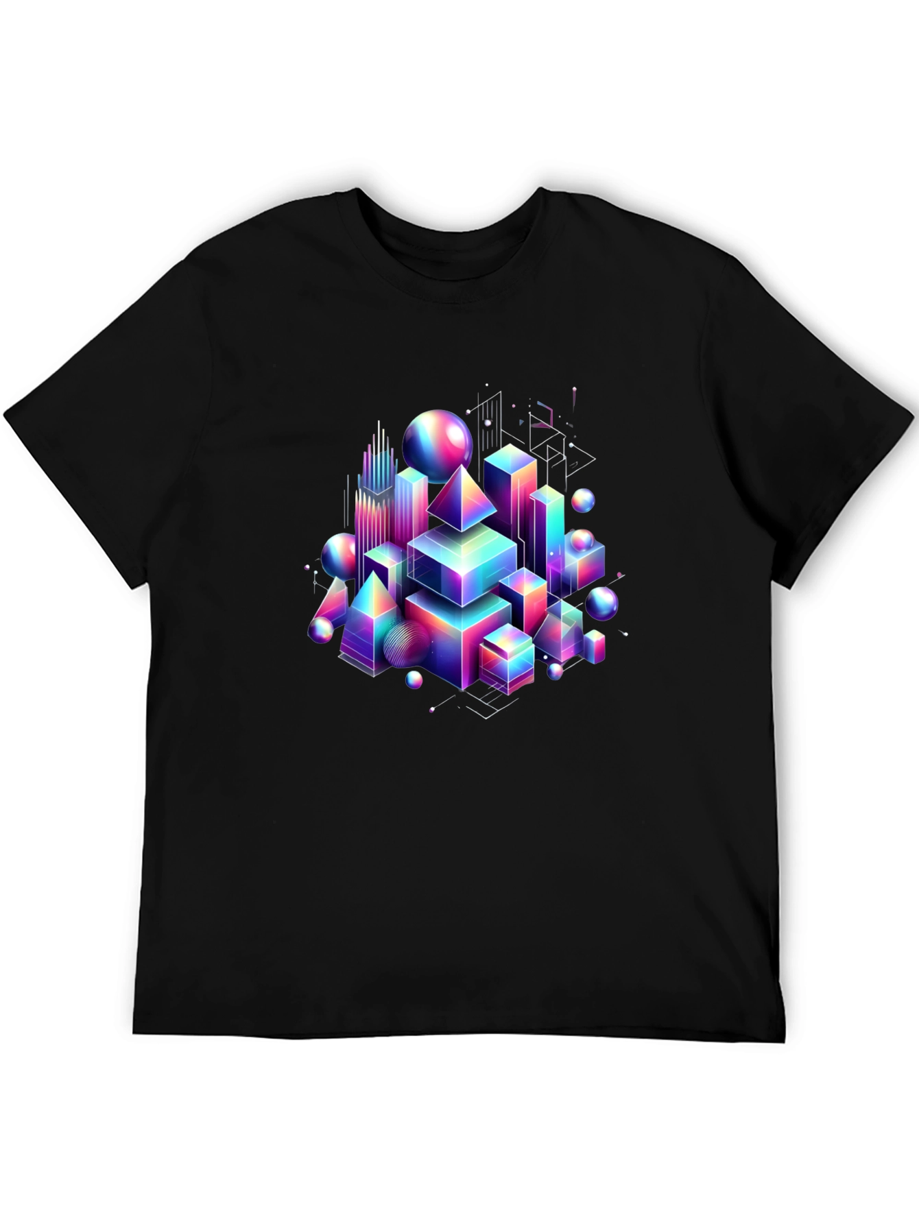 Black Geometric Rainbow T-Shirt - Modern Art Tee view 5
