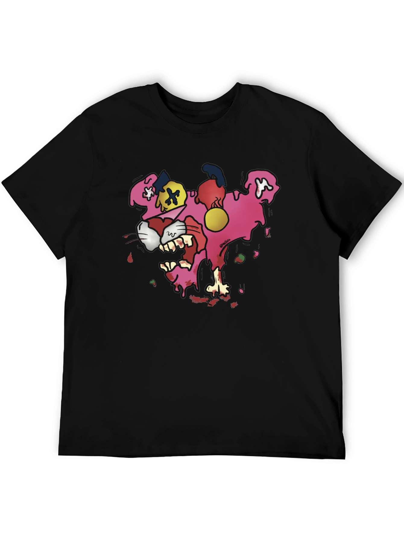 Black Cartoon Pink Panther Graphic T-Shirt view 5