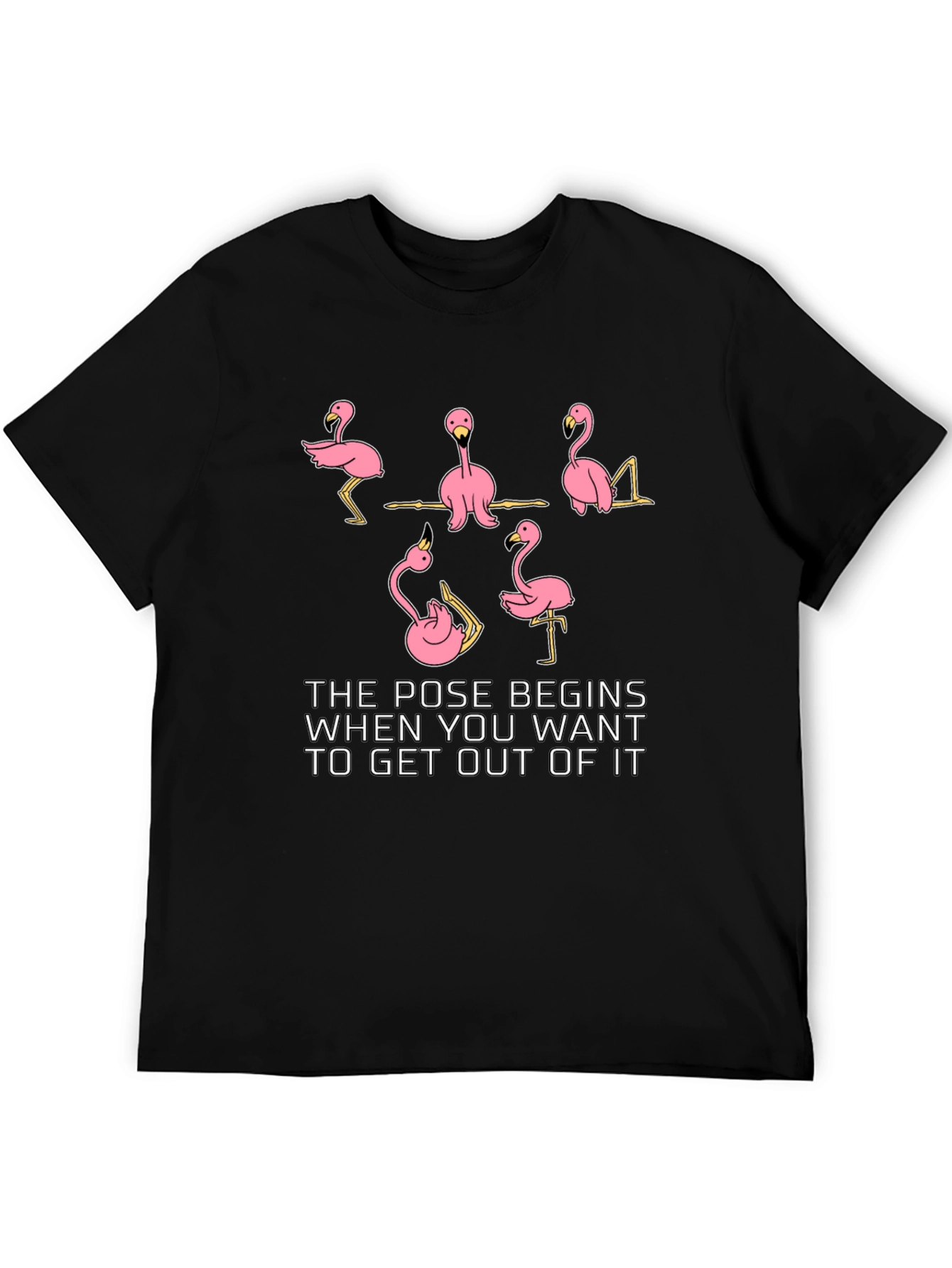 Black Funny Flamingo Yoga Pose Black T-Shirt view 5