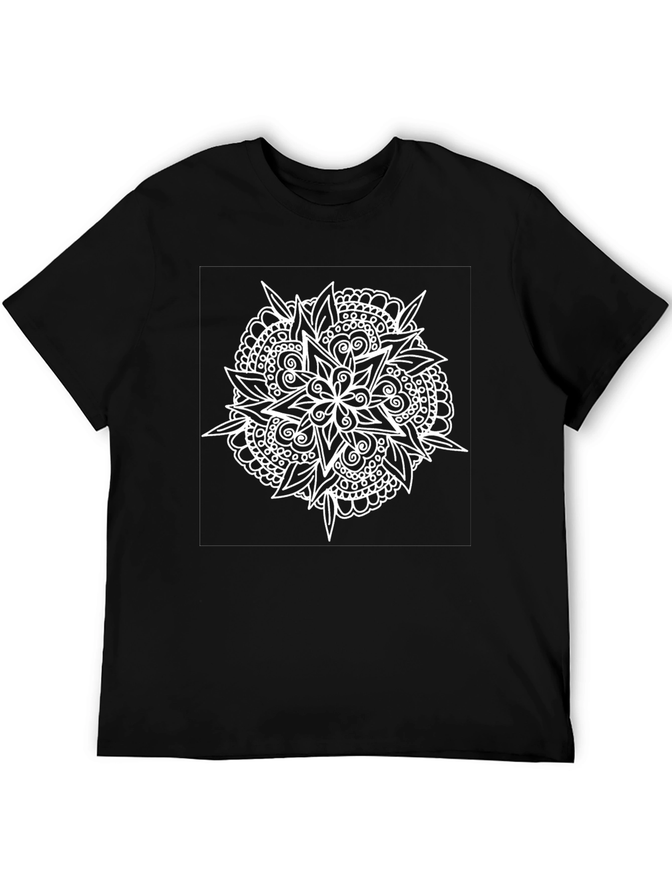 Black Black Tee with White Mandala Design view 5