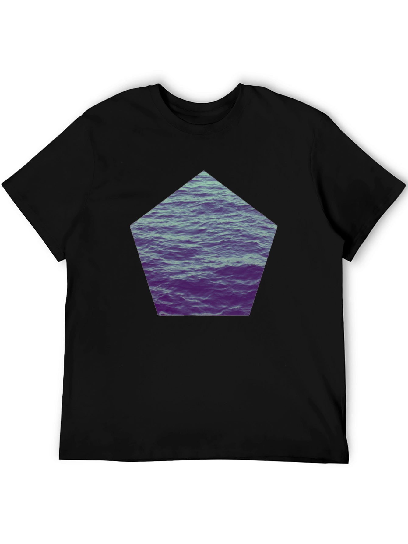 Black Black T-Shirt with Ocean Waves Graphic Print view 5
