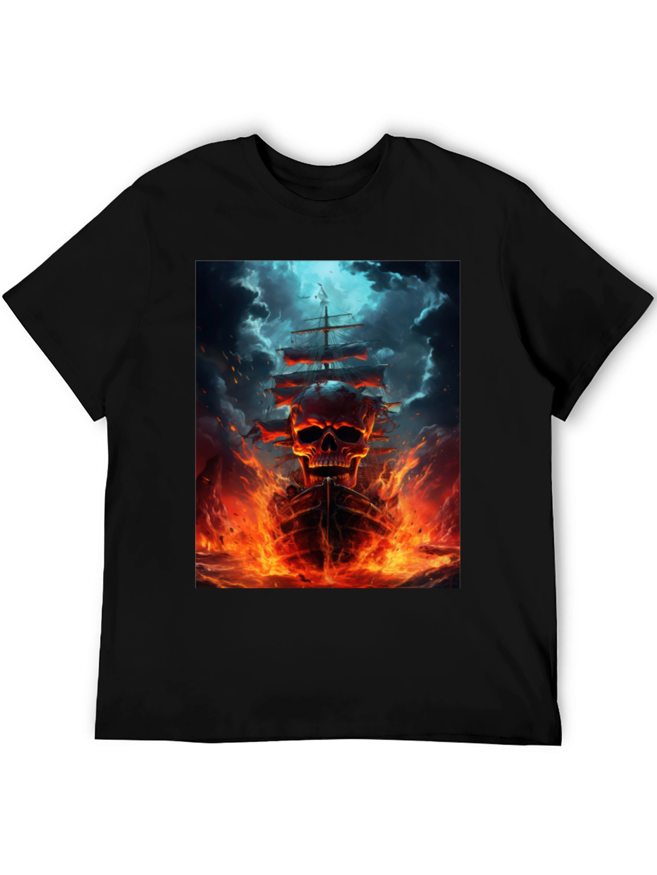 Black Skull Ship Graphic Black T-Shirt view 5