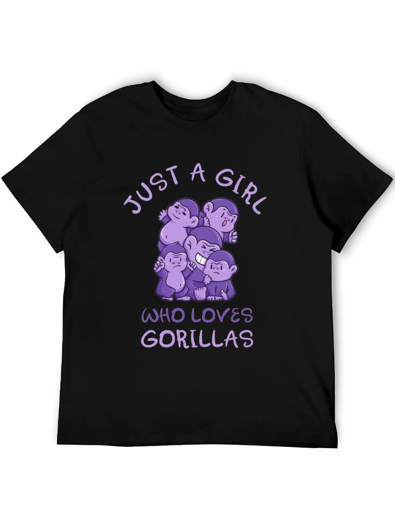 Black Just A Girl Who Loves Gorillas Black T-Shirt view 5