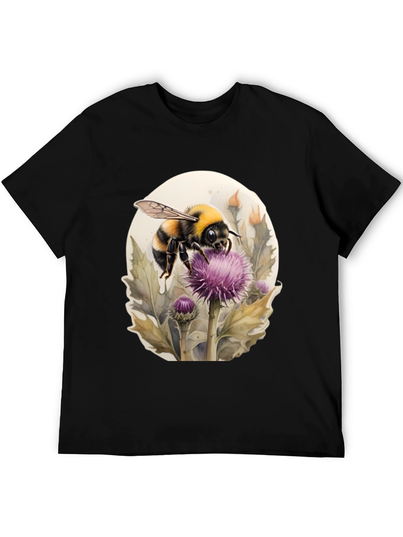 Black Bumble Bee on Thistle Black T-Shirt view 5