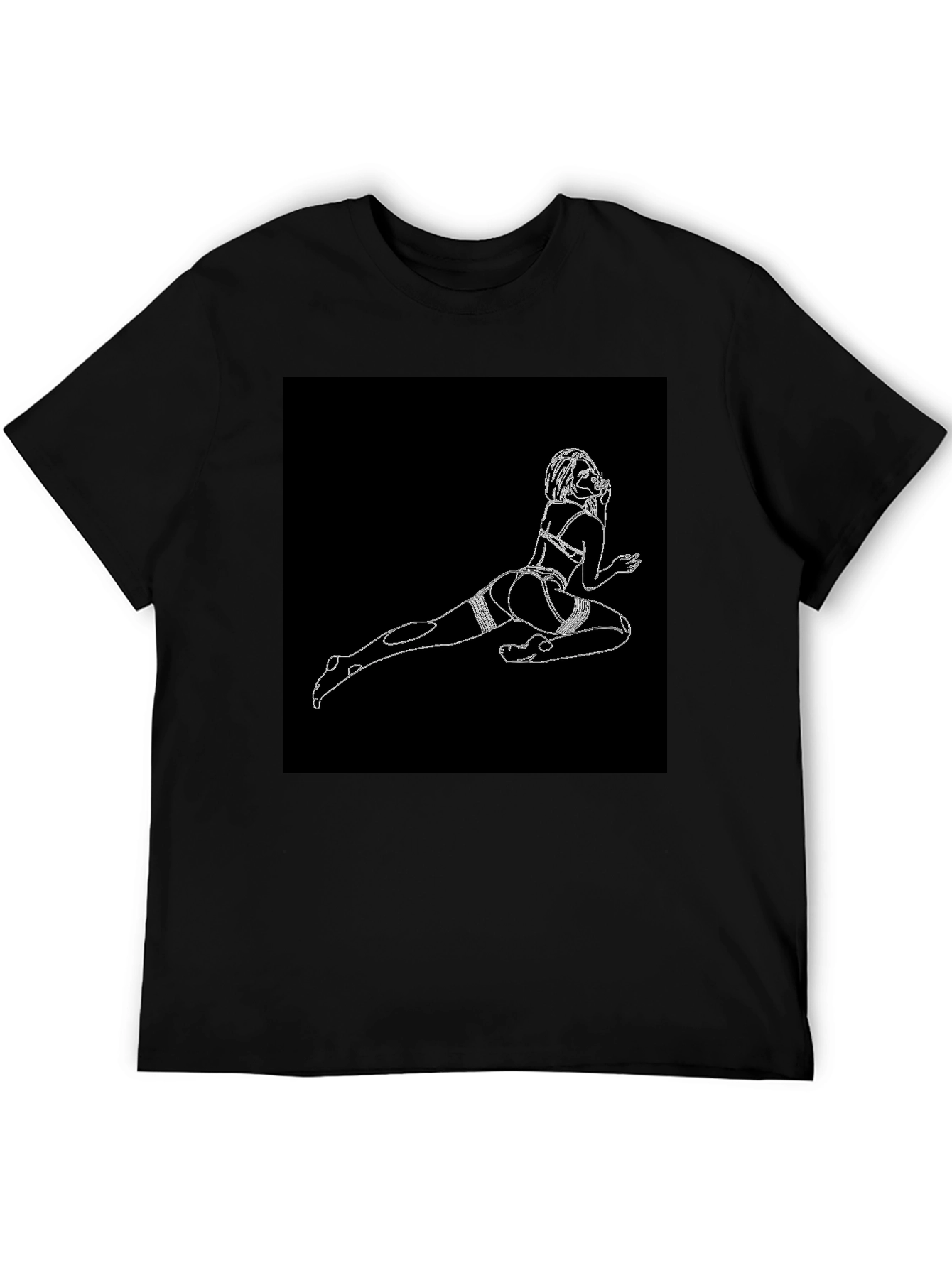 Black Black T-Shirt with Risque Line Art view 5