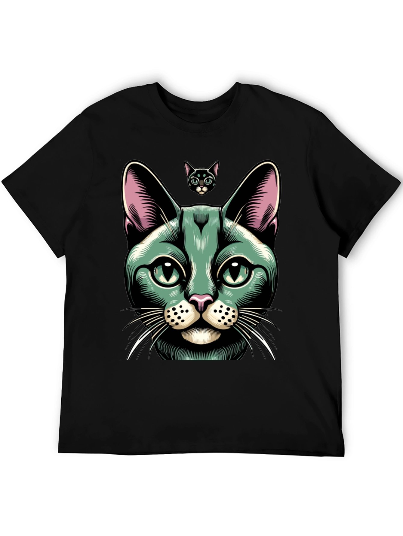 Black Cool Cat Graphic Tee - Black Cotton Blend view 5
