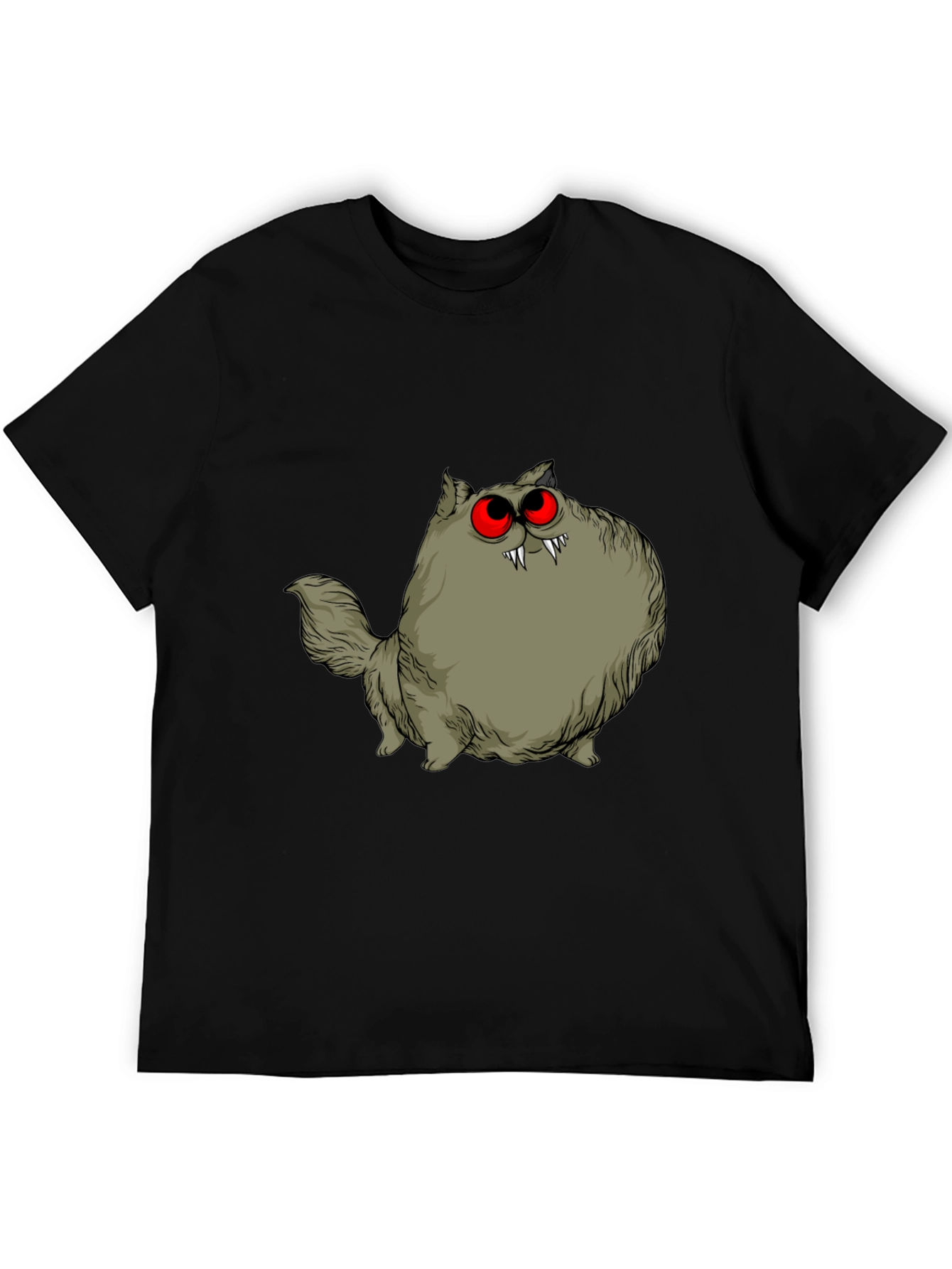 Black Creepy Cat Graphic Tee - Red Eyes, Fangs, Unique view 5