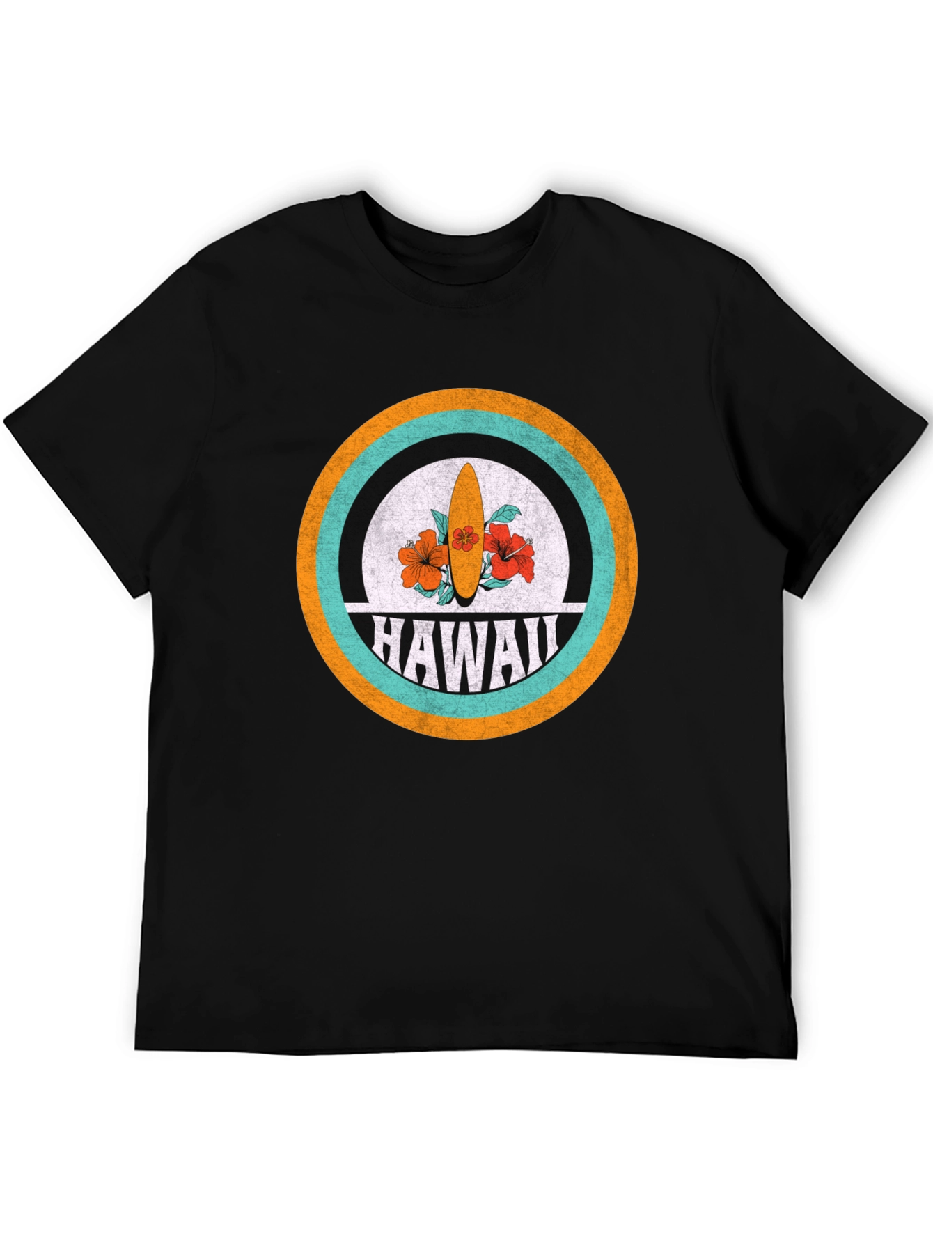 Black Hawaii Surfboard Graphic Tee - Retro Style view 5