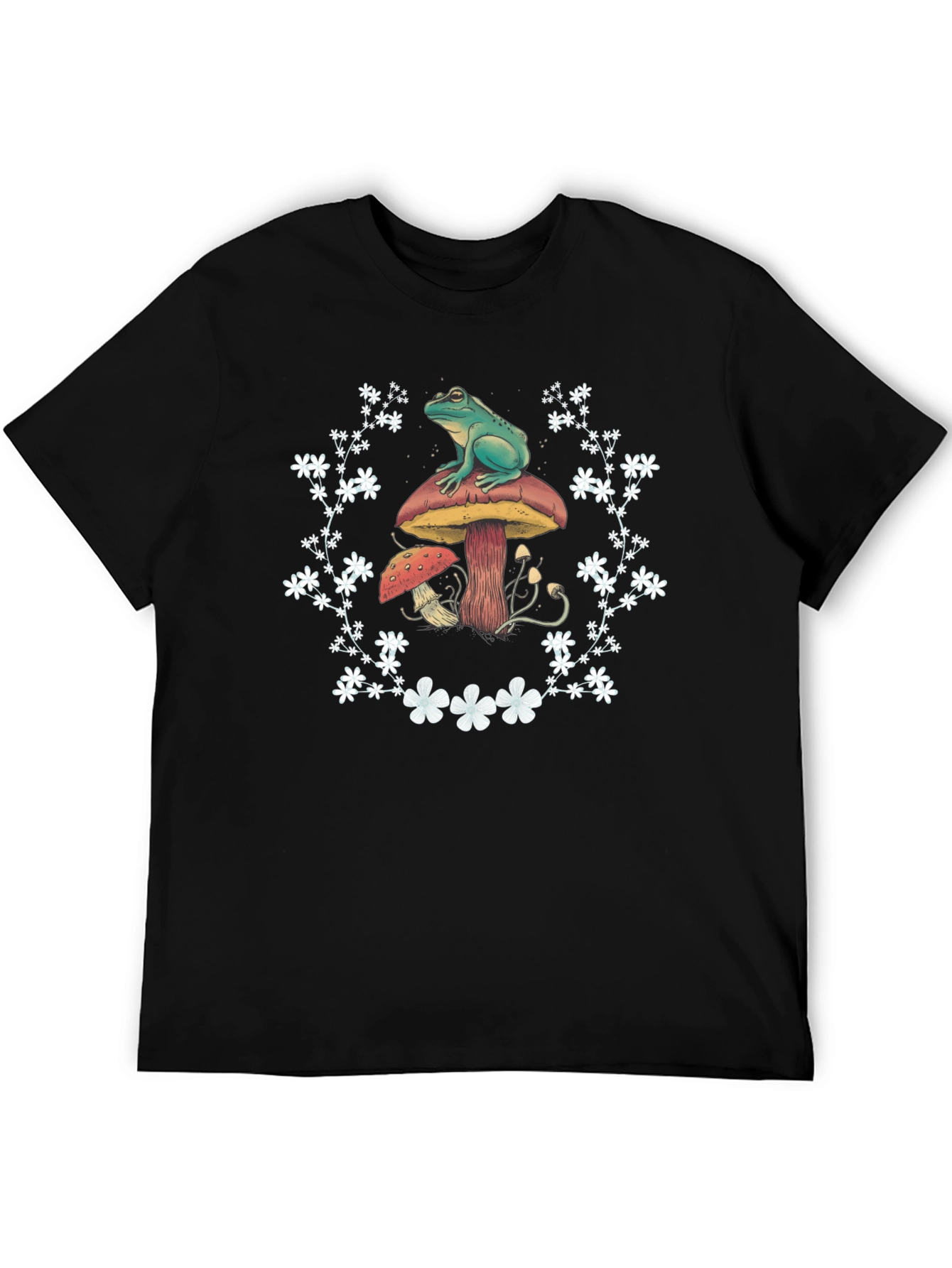 Black Frog and Mushroom T-Shirt - Unique Graphic Tee view 5