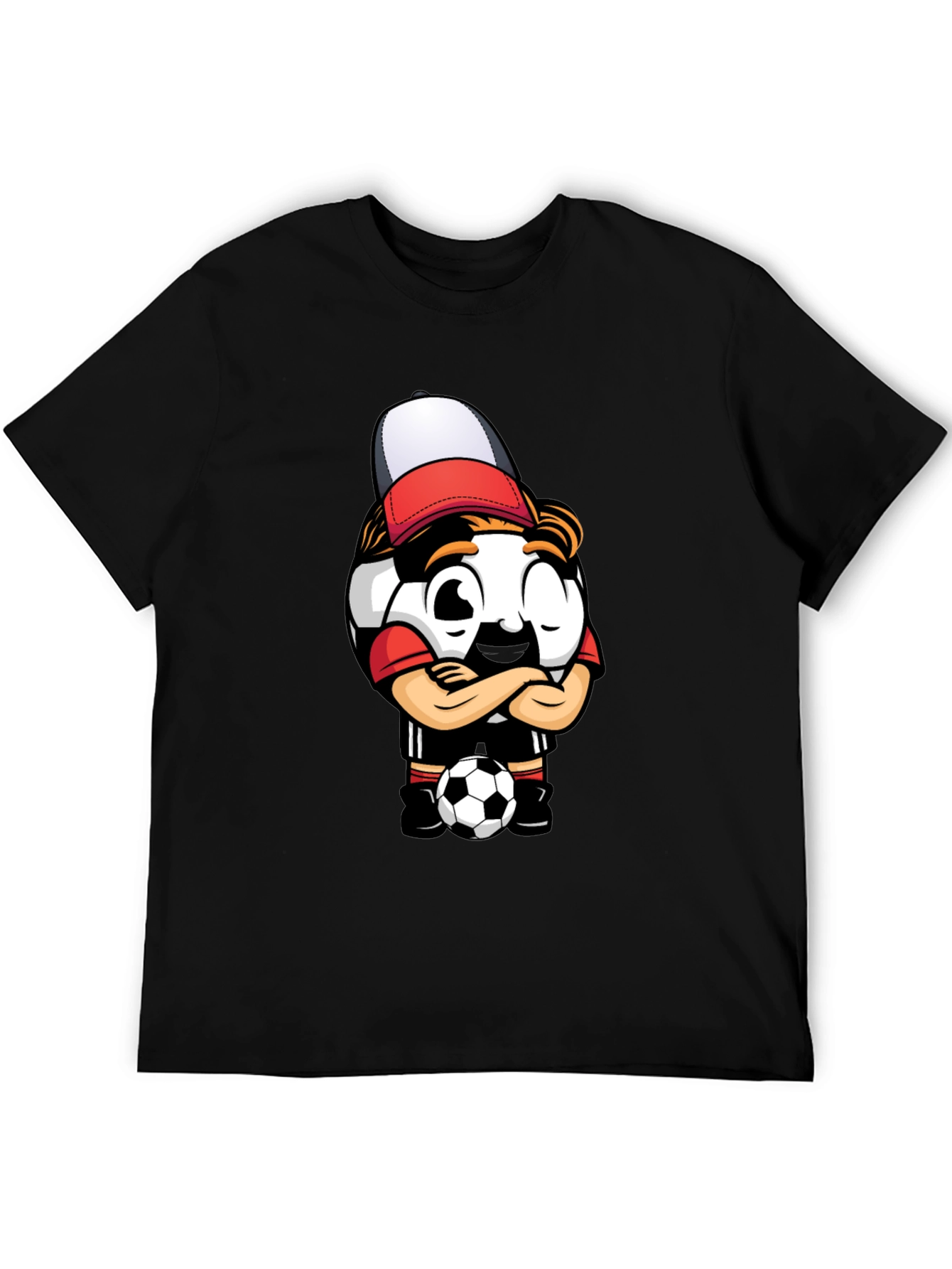 Black Soccer Ball Cartoon T-Shirt - Cool Graphic Tee view 5