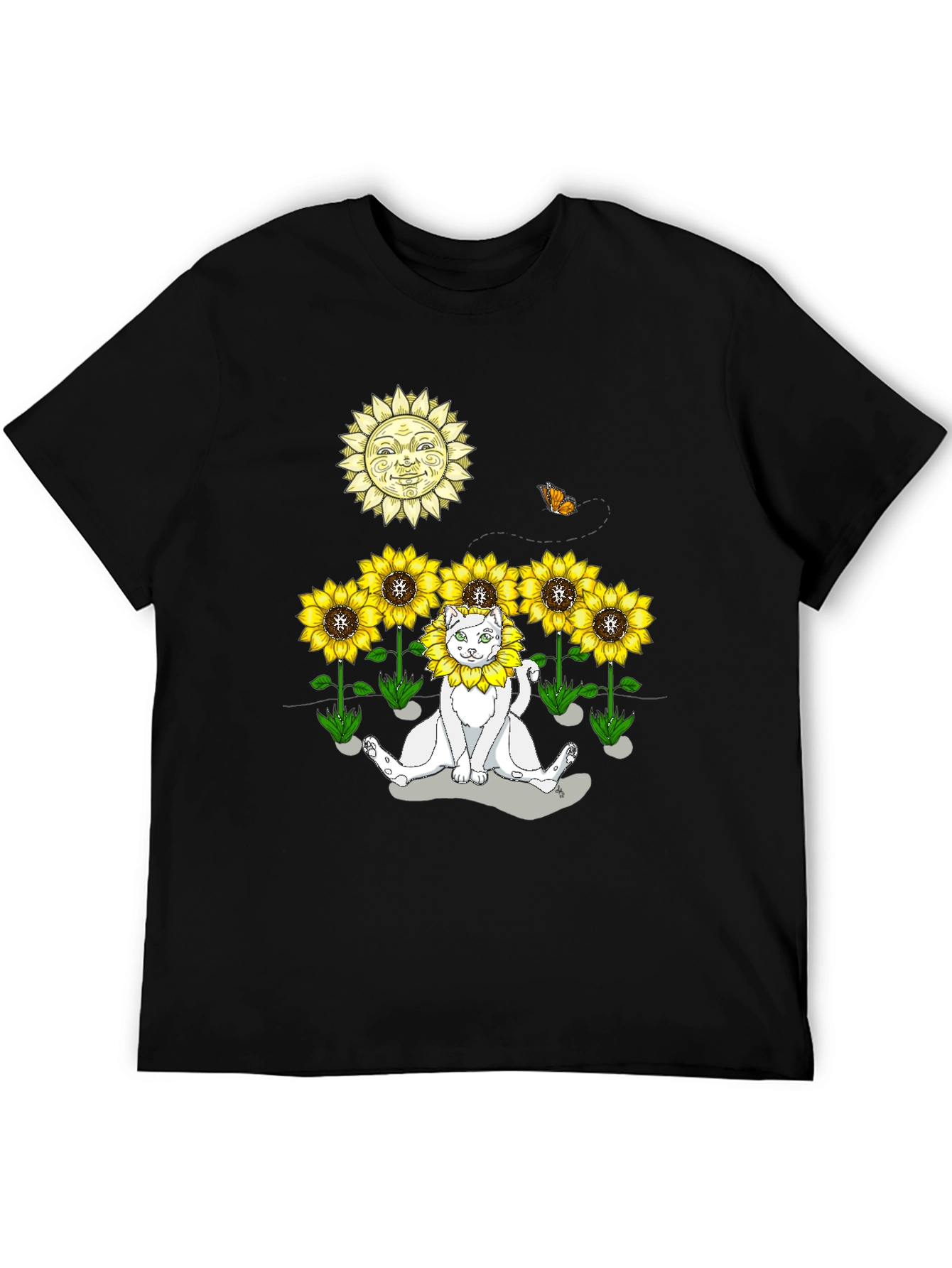 Black Sunflower Cat Graphic Tee - Black view 5
