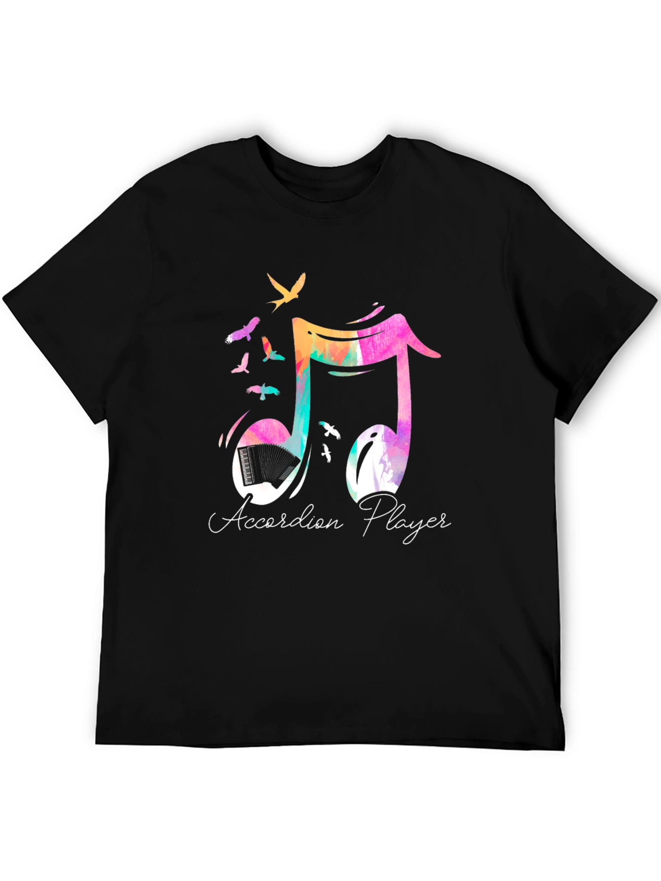 Black Accordion Player Musical Note Graphic Tee view 5