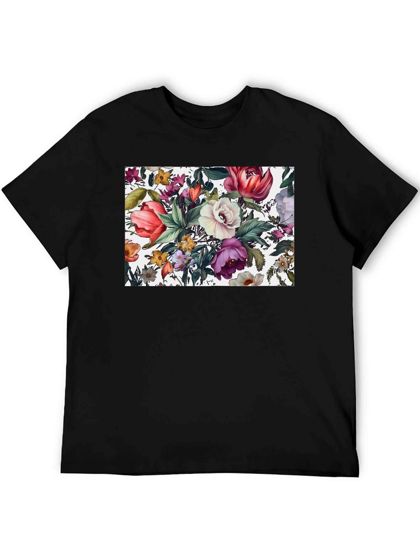 Black Floral Print Black T-Shirt view 5