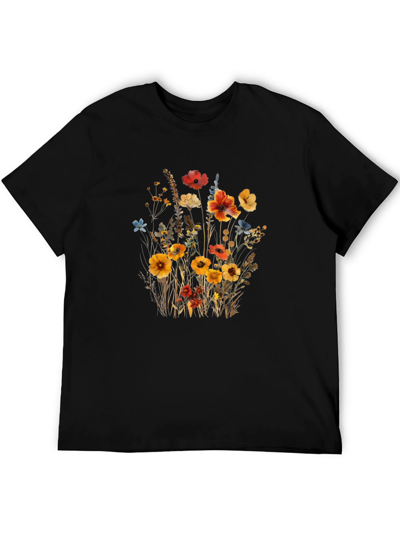Floral Print Black T-Shirt - Nature Inspired Style - 5