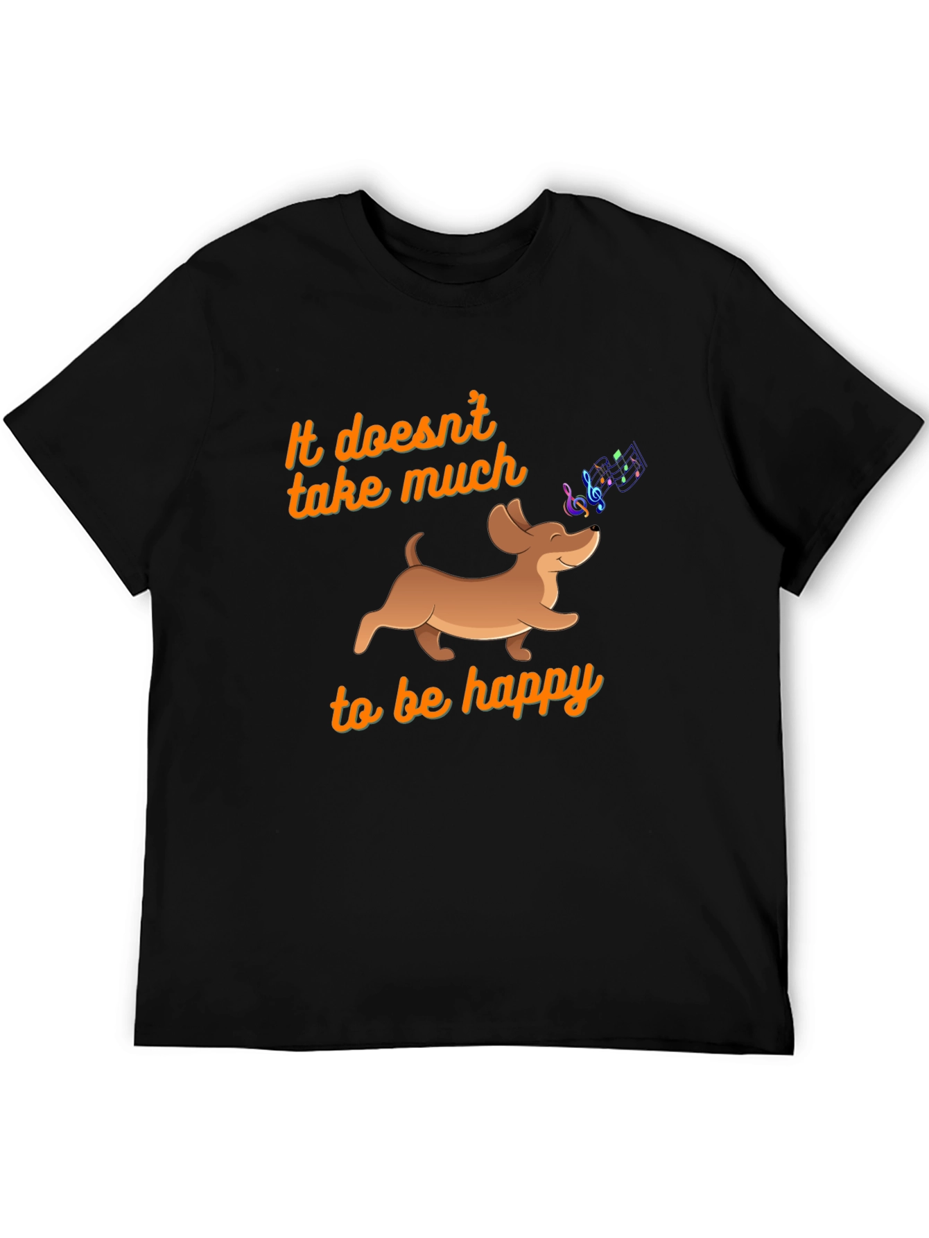 Black Happy Dachshund Music Notes Graphic Tee view 5