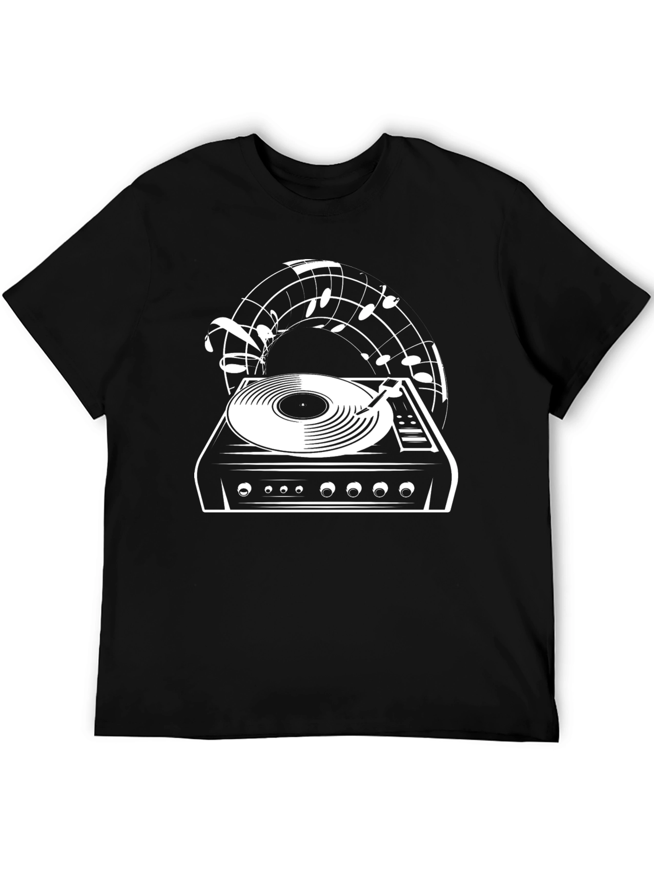 Black Retro Turntable Music Lover Black T-Shirt view 5