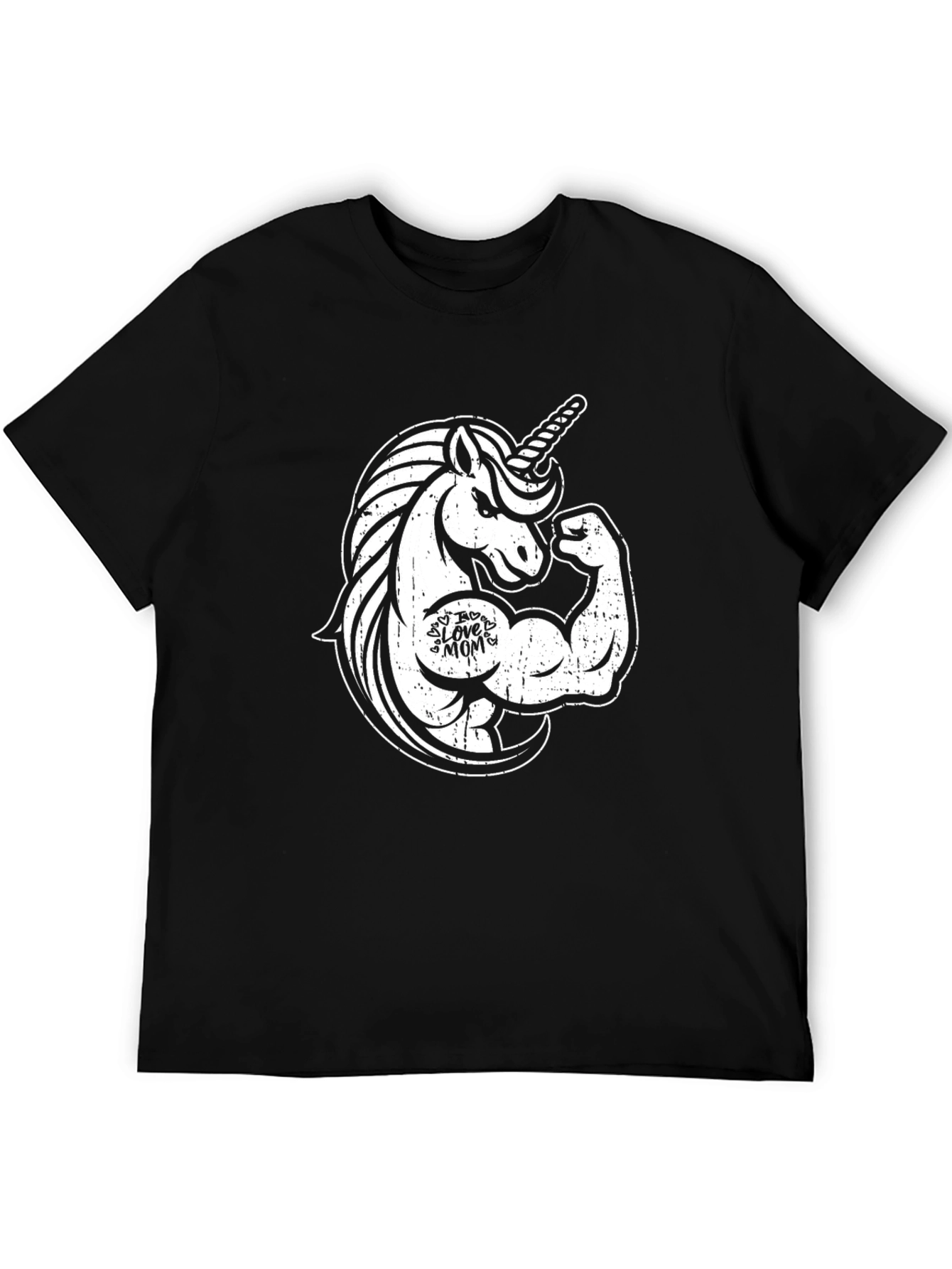 Black Funny Unicorn Gym Workout T-Shirt - I Love Mom view 5