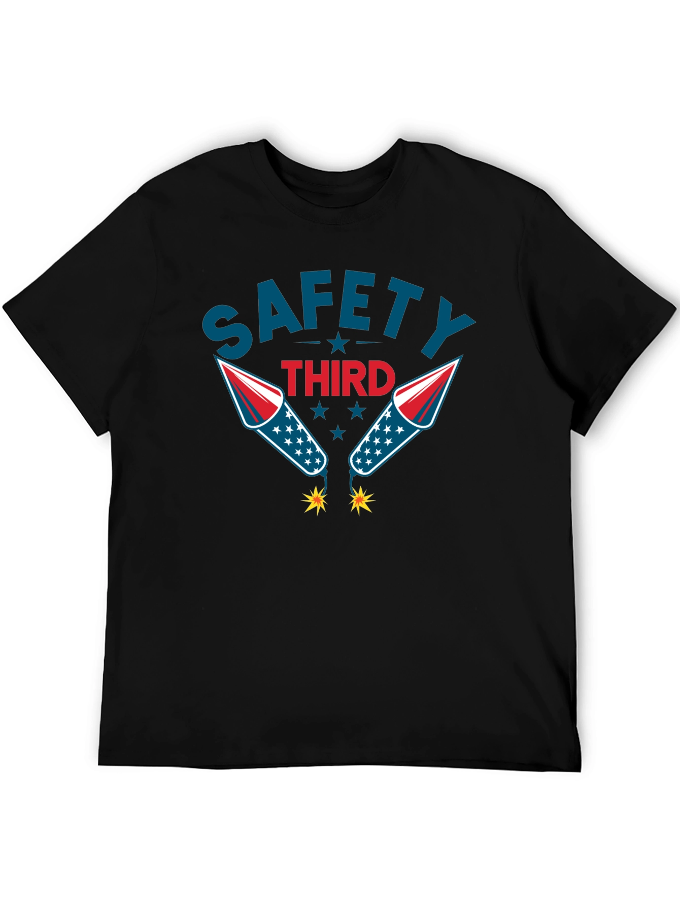 Black Safety Third Graphic Tee Funny Fireworks T-Shirt view 5