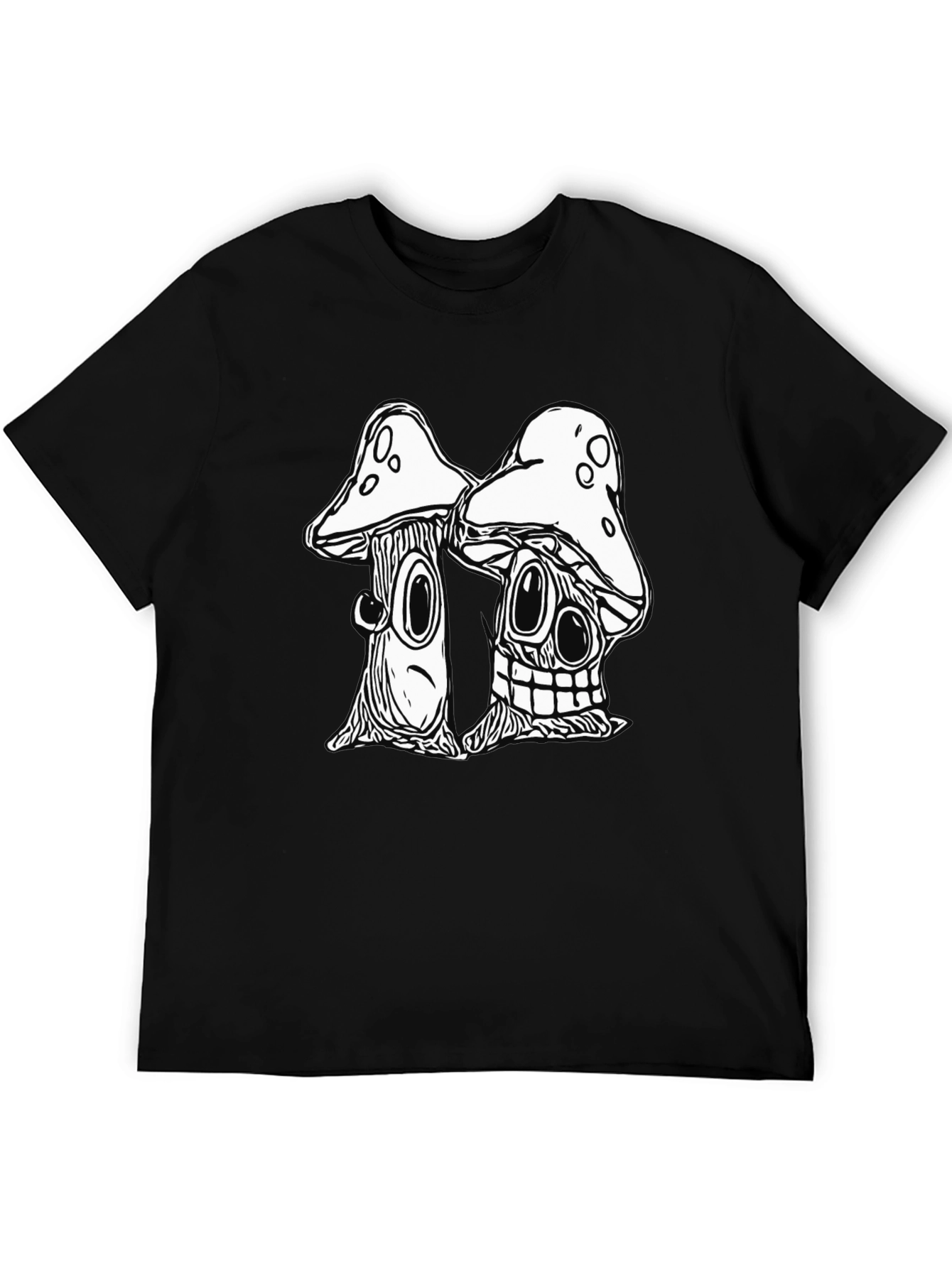 Black Mushroom Cartoon Graphic Black T-Shirt view 5