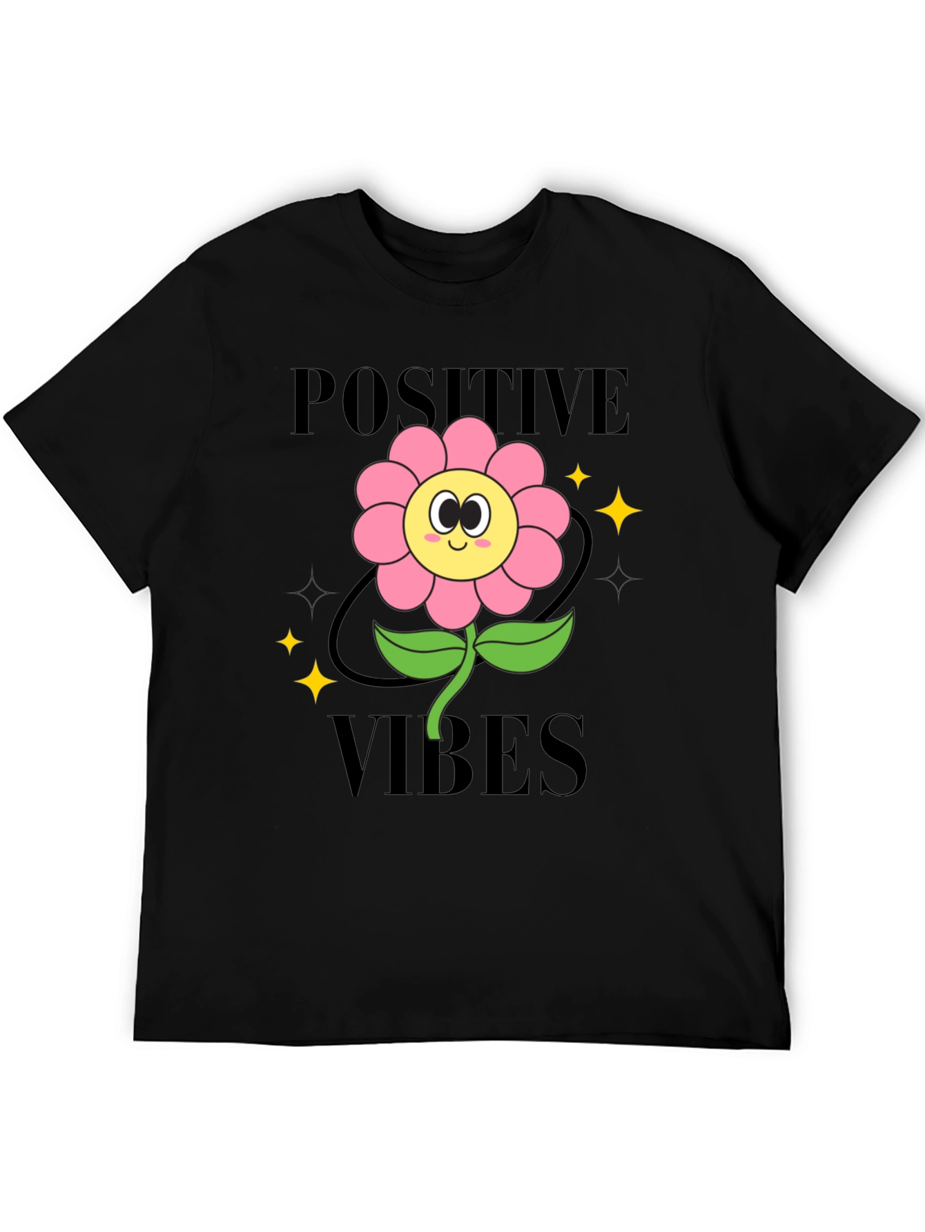 Black Positive Vibes Flower Graphic T-Shirt view 5