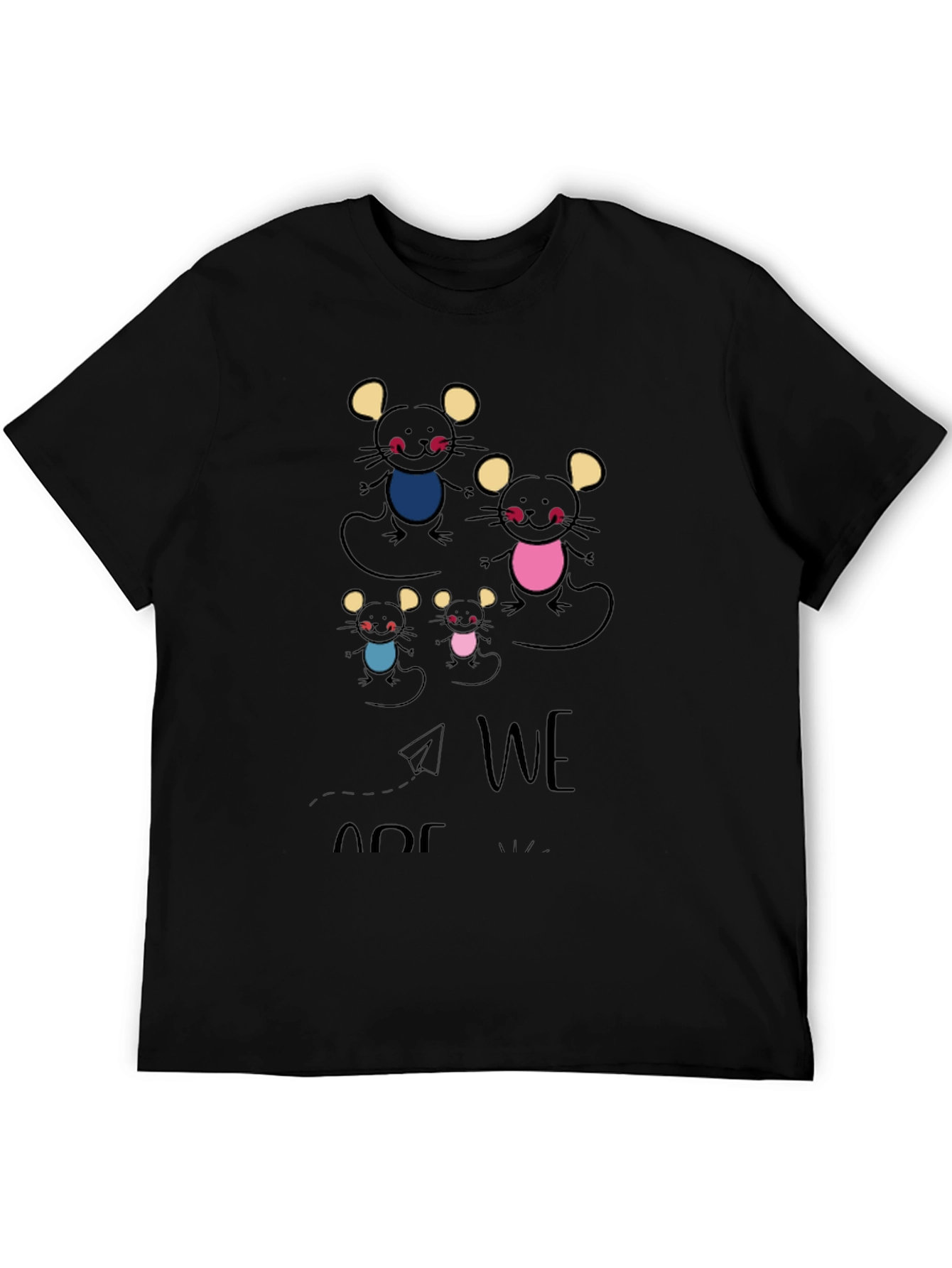 Black Cute Mouse Family Graphic Print T-Shirt view 5