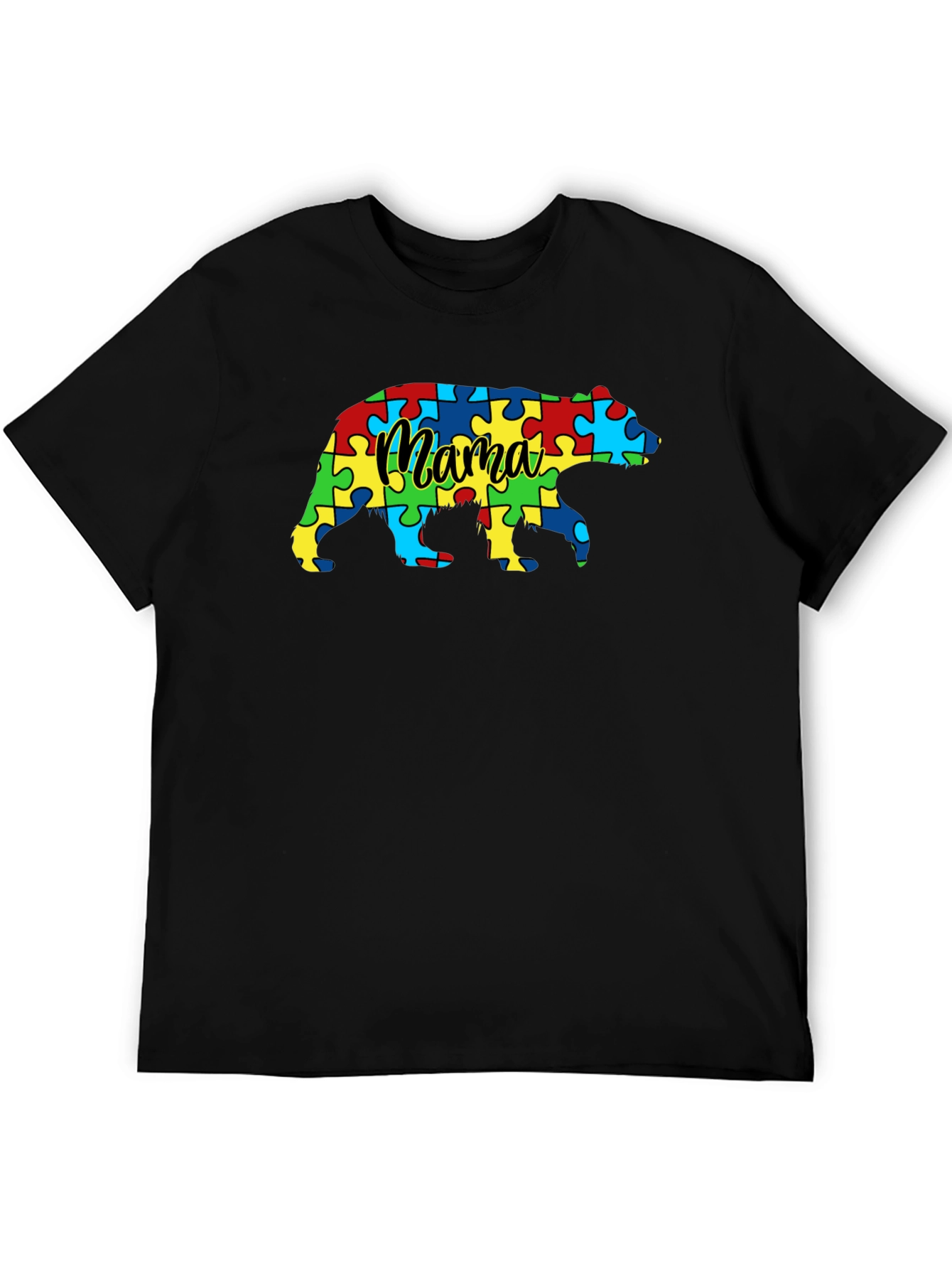 Black Mama Bear Autism Awareness Puzzle T-Shirt view 5